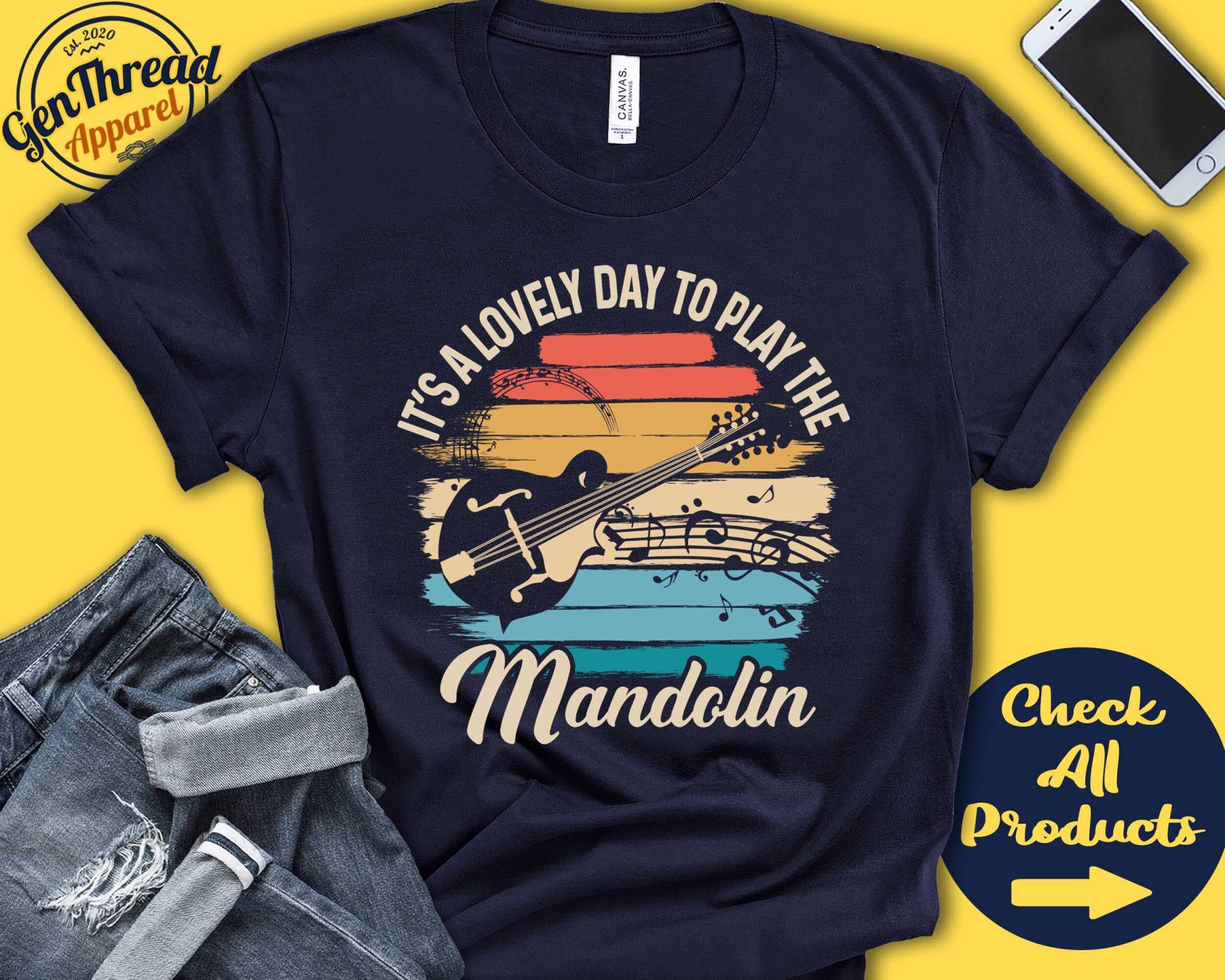 Bluegrass Mandoline Spieler Shirt | Geschenk Mandolinist Aufgefädelt Musiker Musik Instrument Schöner Tag Tank Hoodie A2395 von GenThreadApparel