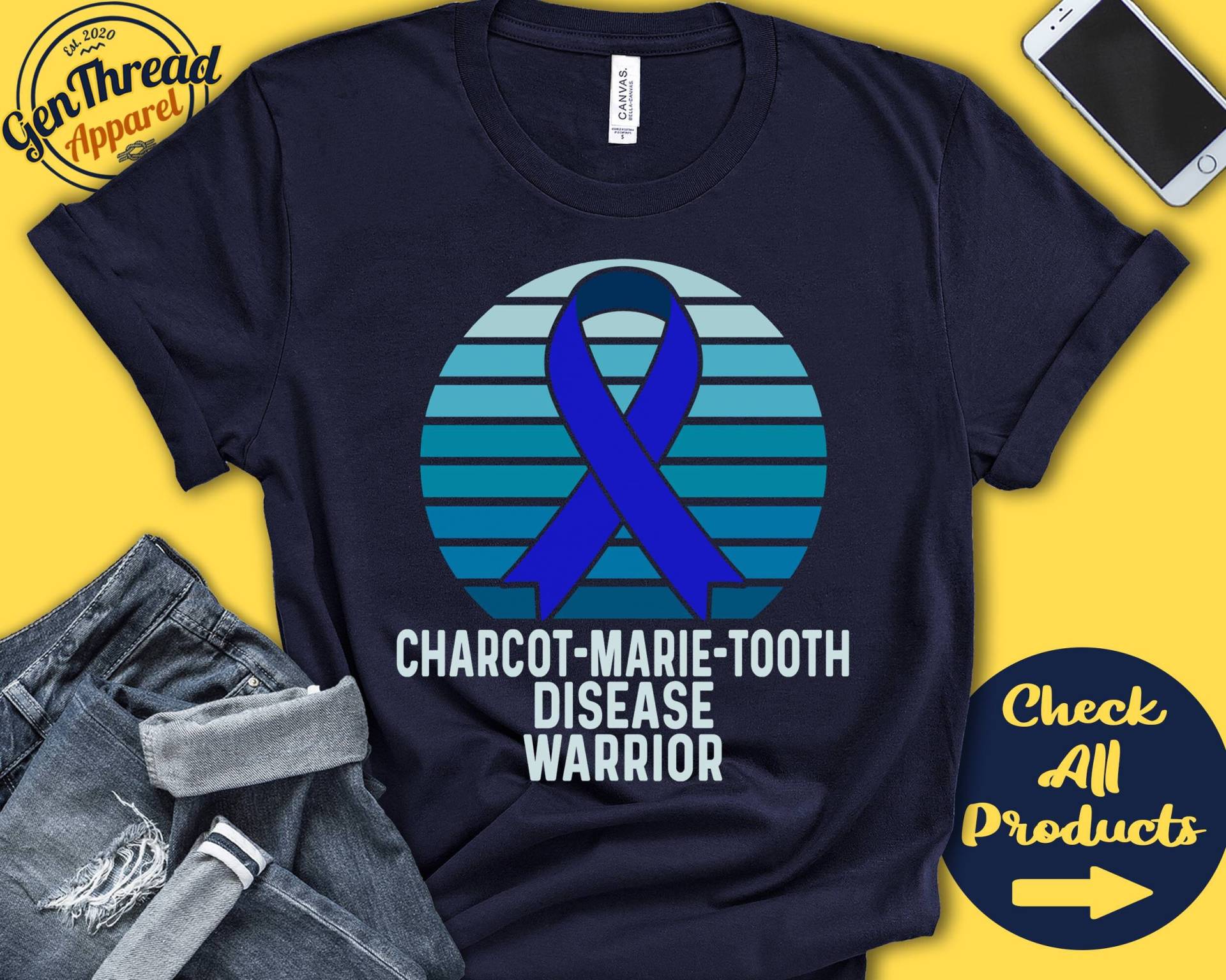 Charcot Marie-Tooth-Krankheit Shirt | cmt-Krankheitsbewusstsein Blaues Band Kriegerin Kämpfer Eingriff Erholung Tank Hoodie A1223 von GenThreadApparel