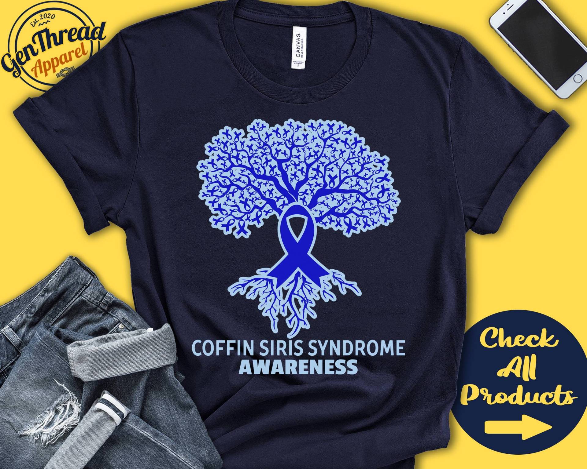 Coffin Siris Syndrom Shirt | Sarg Awareness Lebensbaum Blaues Band Kämpfer Kriegerin Kapuzenpullover Für Damen A2775 von GenThreadApparel