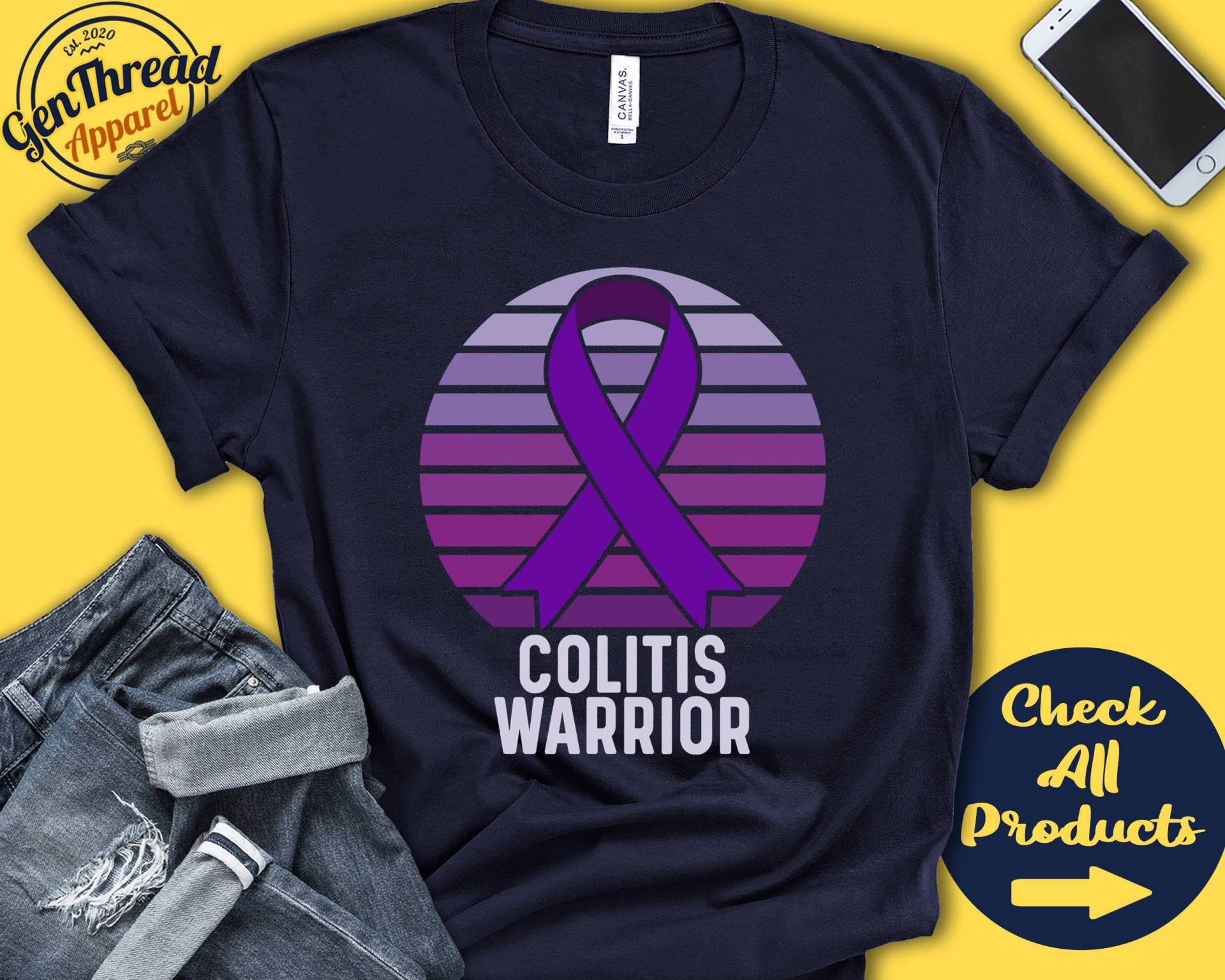 Colitis Shirt | Bewusstsein Lila Schleifenband Kriegerin Kämpfer Eingriff Erholung Tank Hoodie A1293 von GenThreadApparel