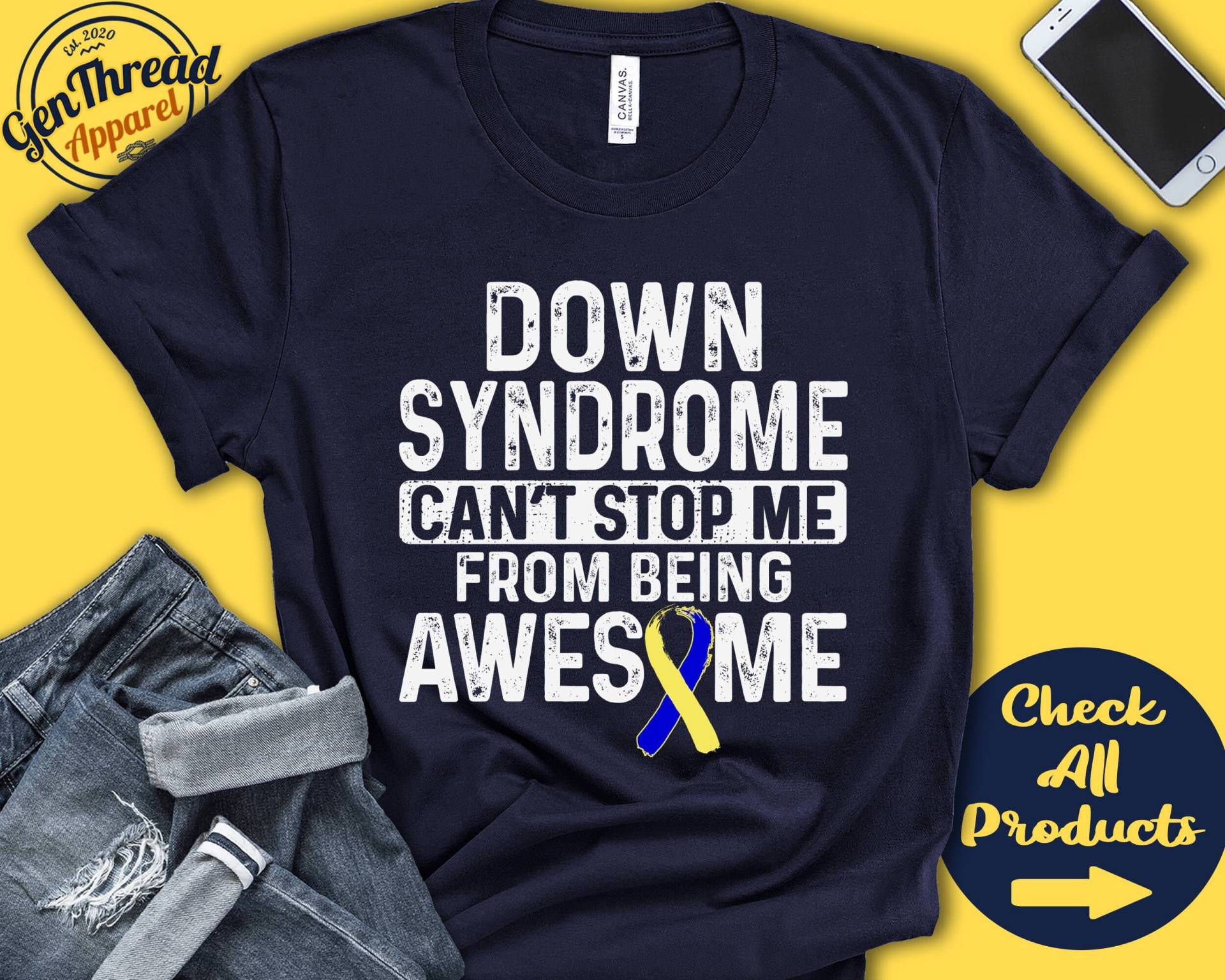 Down Syndrom Shirt | Down-Syndrom-Aufklärung Gelb Blau Band Kämpfer Kriegerin Eingriff Erholung Cant Stop Tank Hoodie A1192 Down Syndrom Shirt | Down-Syndrom-Aufklärung Gelb Blau Band Kämpfer Kriegerin Eingriff Erholung Cant Stop Tank Hoodie A1192 von GenThreadApparel