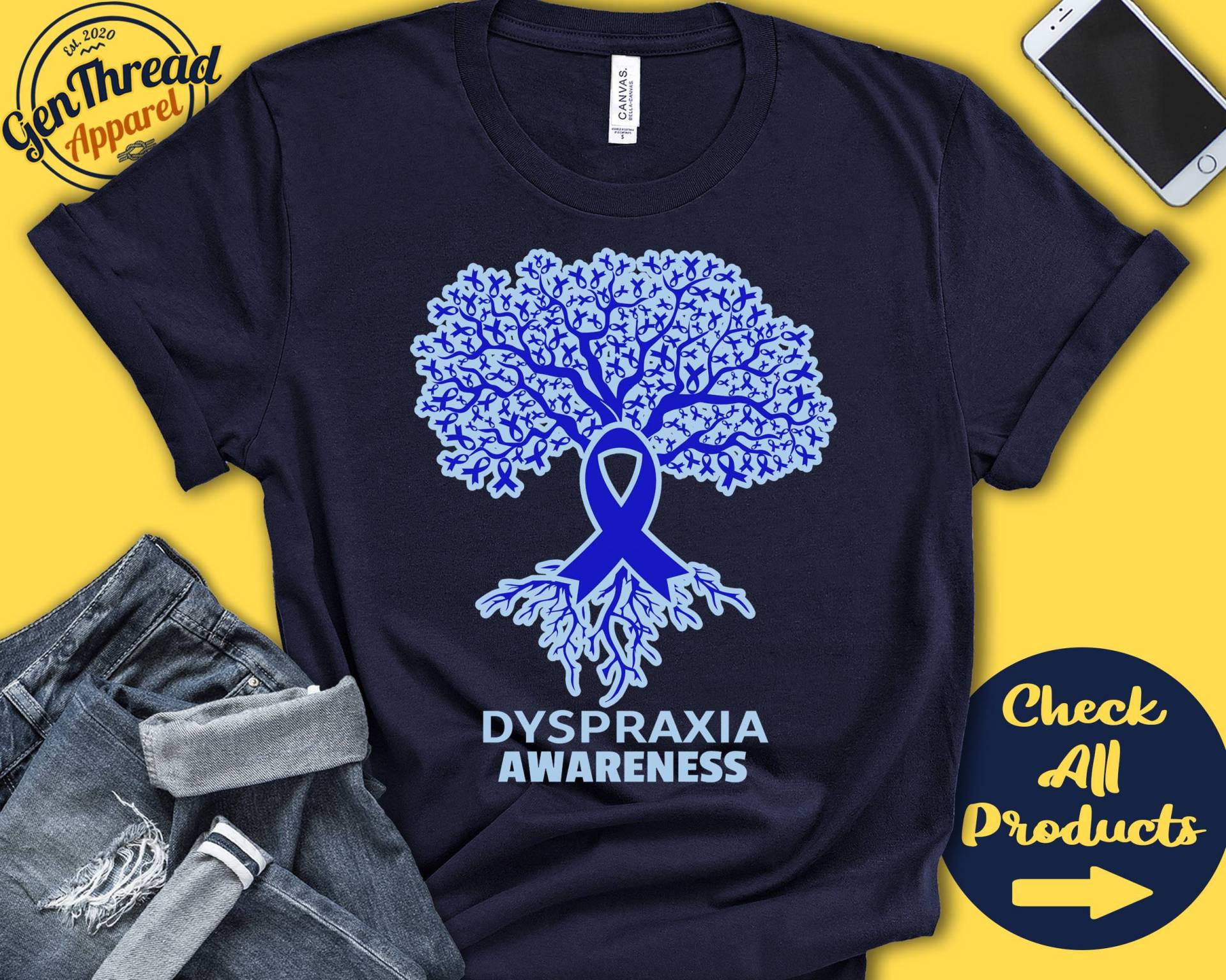 Dyspraxie Shirt | Dyspraxiebewusstsein Lebensbaum Blaues Band Kämpfer Kriegerin Eingriff Erholung Tank Hoodie A2738 von GenThreadApparel