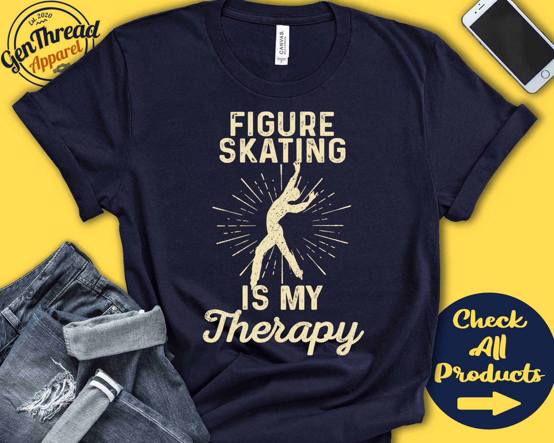 Eiskunstläufer Shirt | Eiskunstlauf Ist Meine Therapie Eiskunstläuferin Geschenk Schlittschuhlaufen Männer T-Shirt Eissport Tank Hoodie A2065 von GenThreadApparel