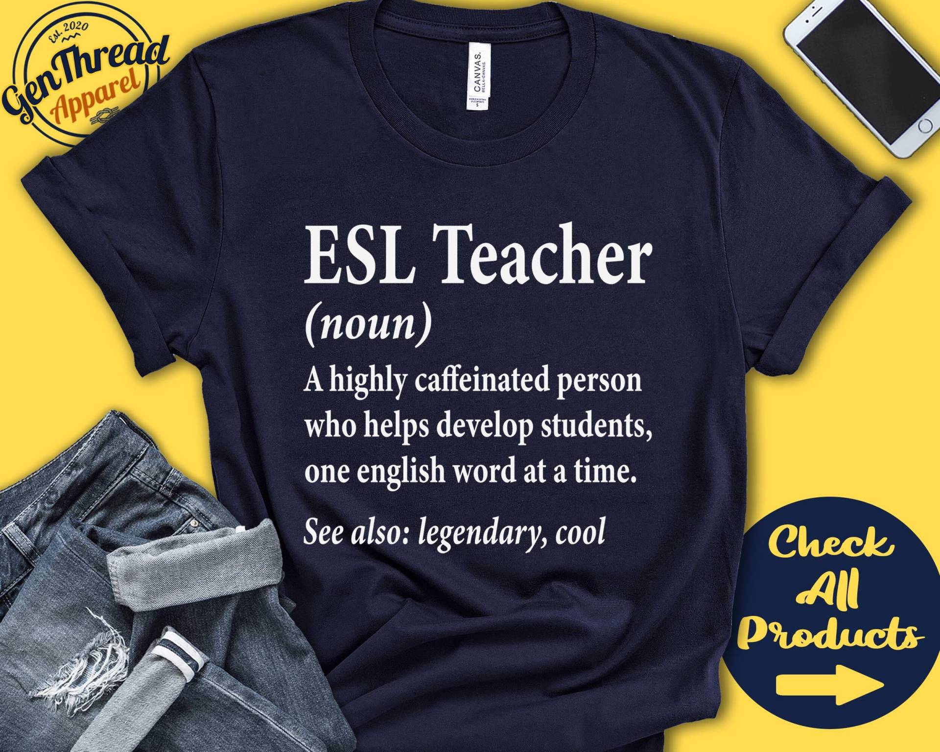 Esl Lehrer Definition Shirt | Geschenk Schule Grad Zukünftiger Wertschätzung Tanktop Hoodie A0083 von GenThreadApparel