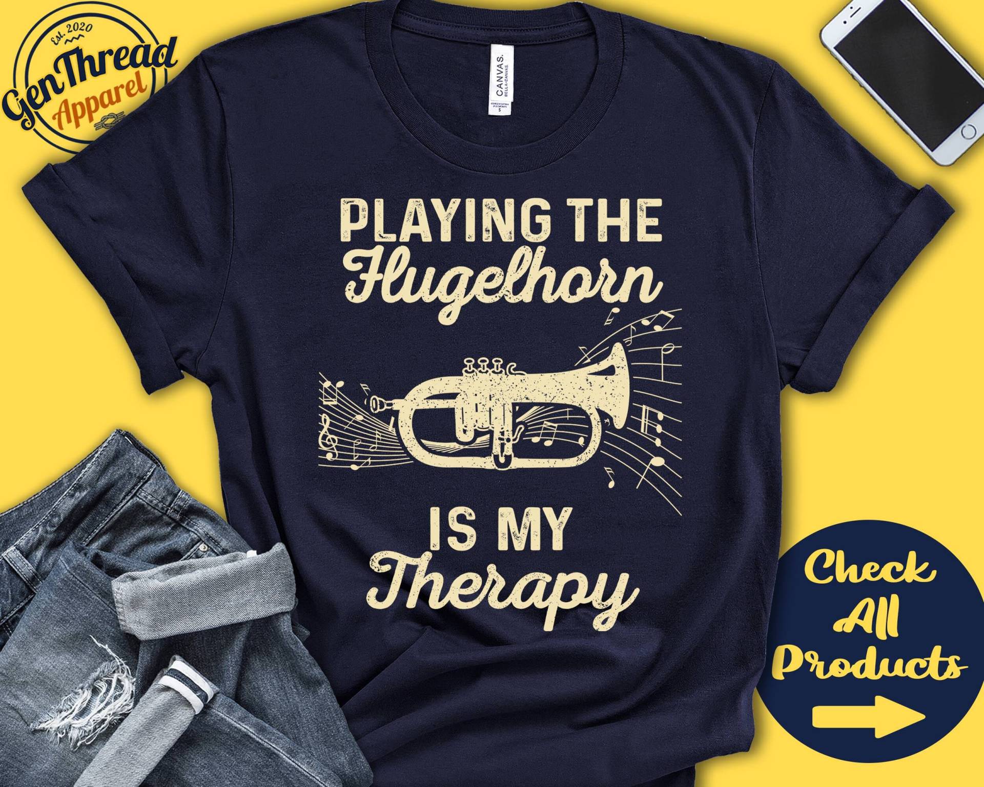 Flügelhorn Spieler Shirt | Geschenk Trompete Blaskapelle Musiker Musik Meine Therapie Tank Hoodie A2528 von GenThreadApparel