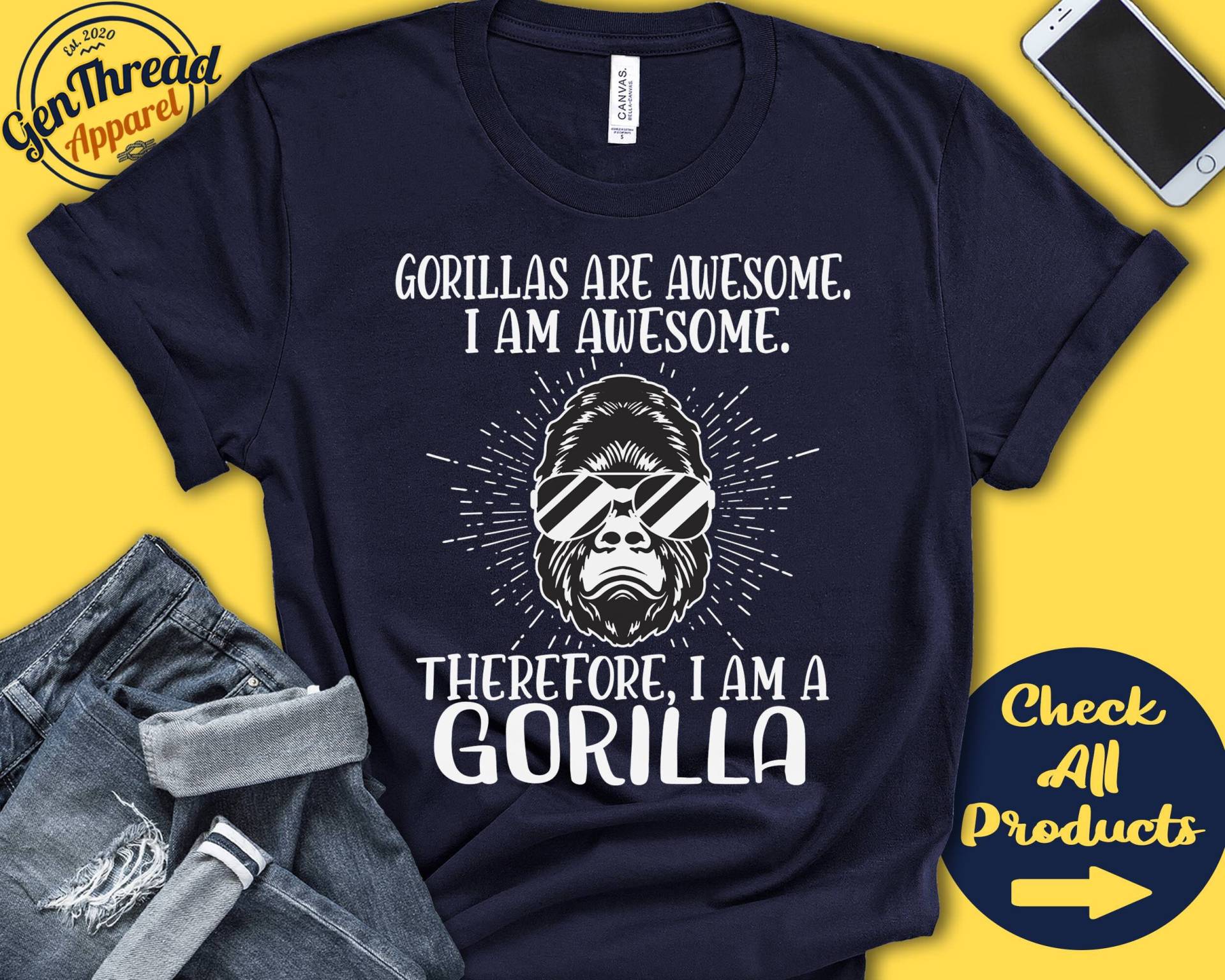 Gorilla-Shirt | Gorilla-Liebhaber Geschenk Tiergarten Zoologe Primatologie Primatenforscher Lustig Cooles Tolles Tier Tank Hoodie A3188 von GenThreadApparel