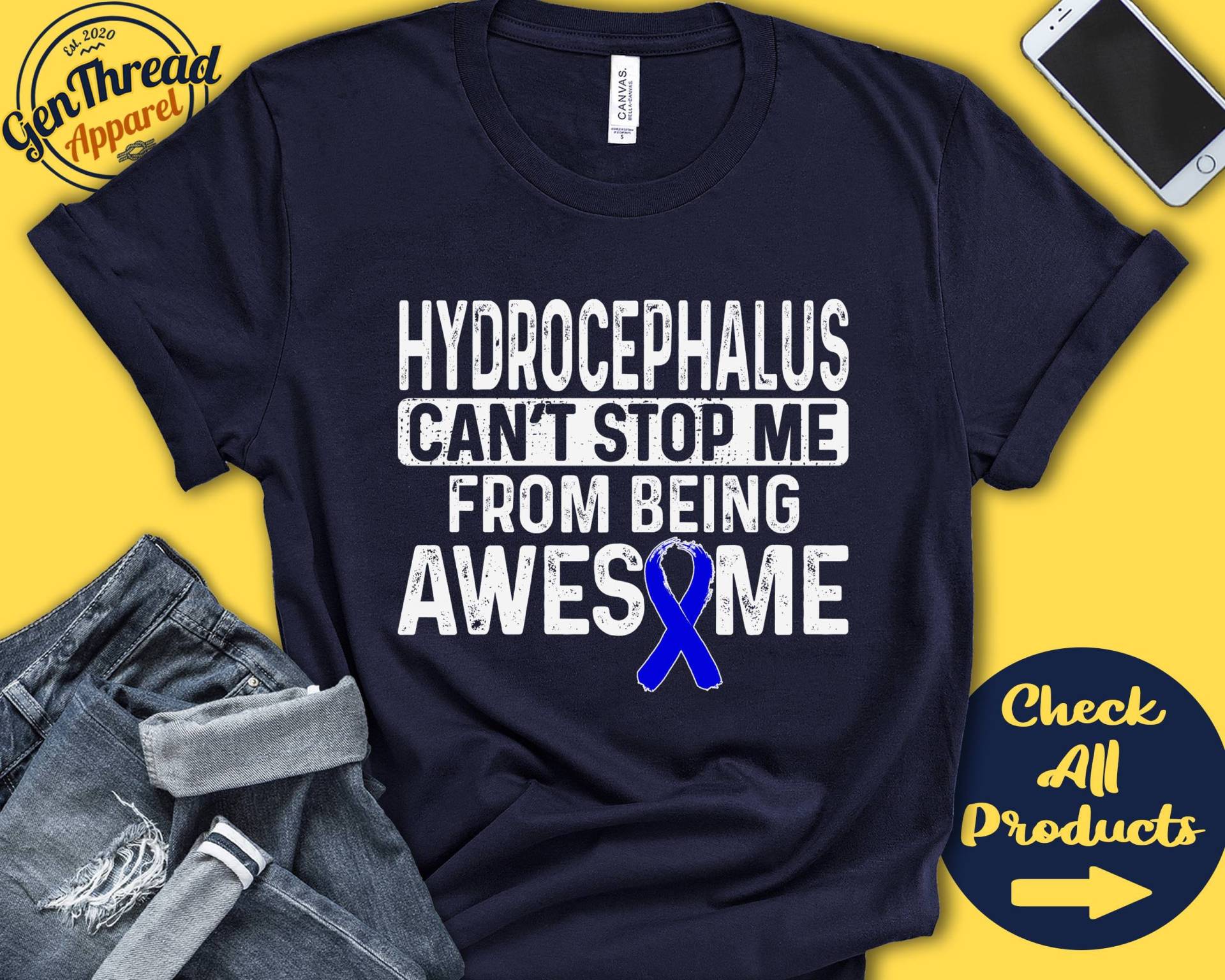 Hydrocephalus T-Shirt | Awareness Blaues Band Kämpfer Kriegerin Eingriff Erholung Cant Stop Tank Hoodie A0926 von GenThreadApparel