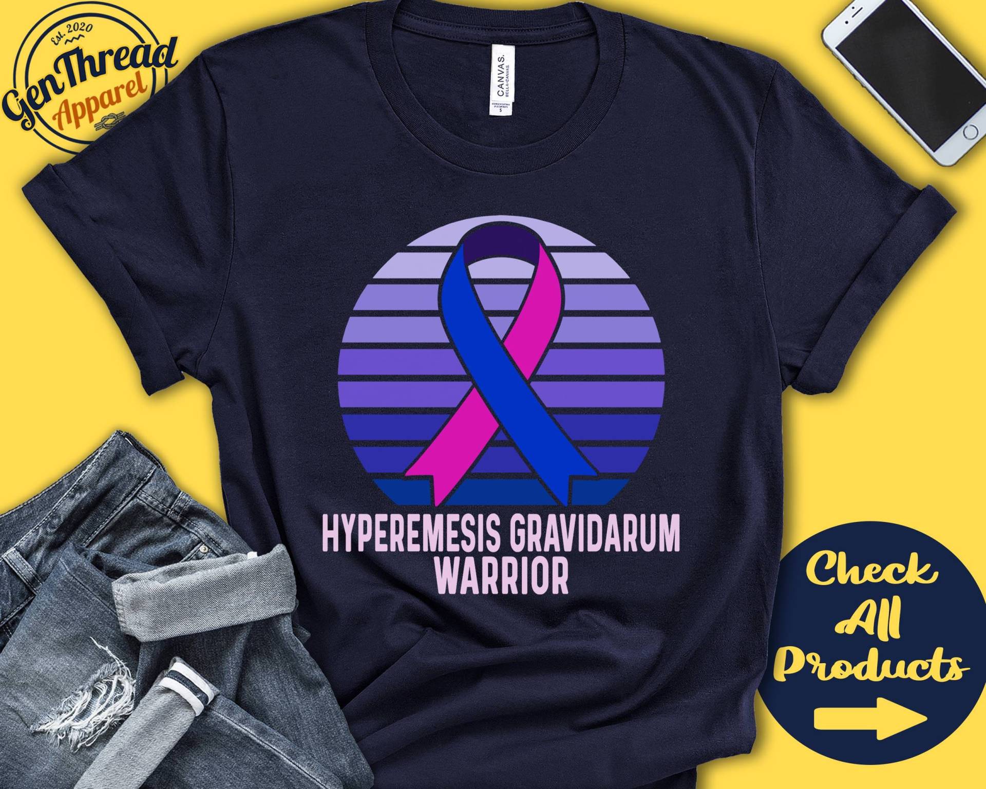 Hyperemesis Gravidarum T-Shirt | Hg Bewusstsein Rosa Blau Schleifenband Kriegerin Kämpfer Eingriff Erholung Tank Hoodie A1515 von GenThreadApparel