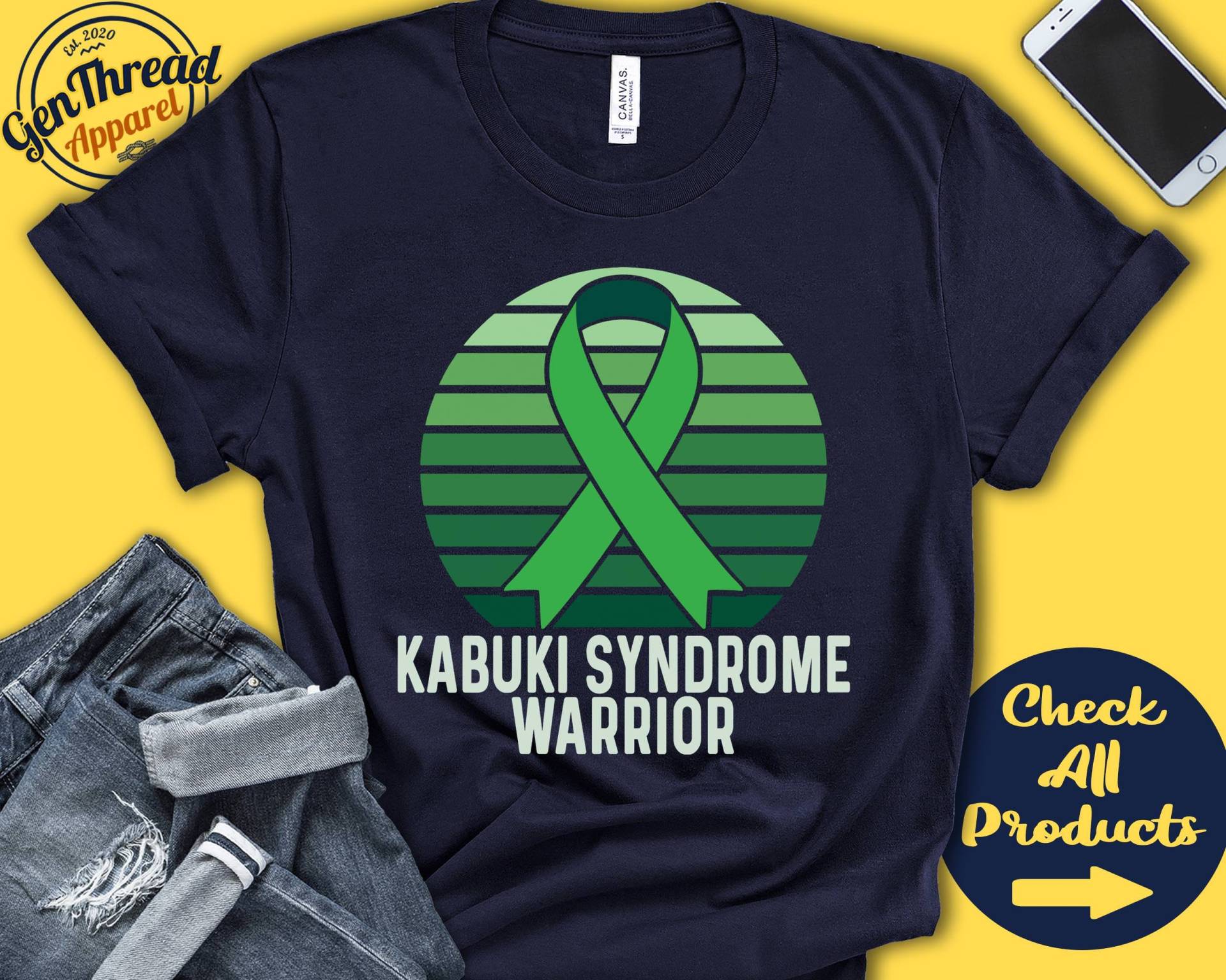 Kabuki Syndrom Shirt | Bewusstsein Grünes Band Kriegerin Kämpfer Eingriff Erholung Tank Hoodie A1263 von GenThreadApparel