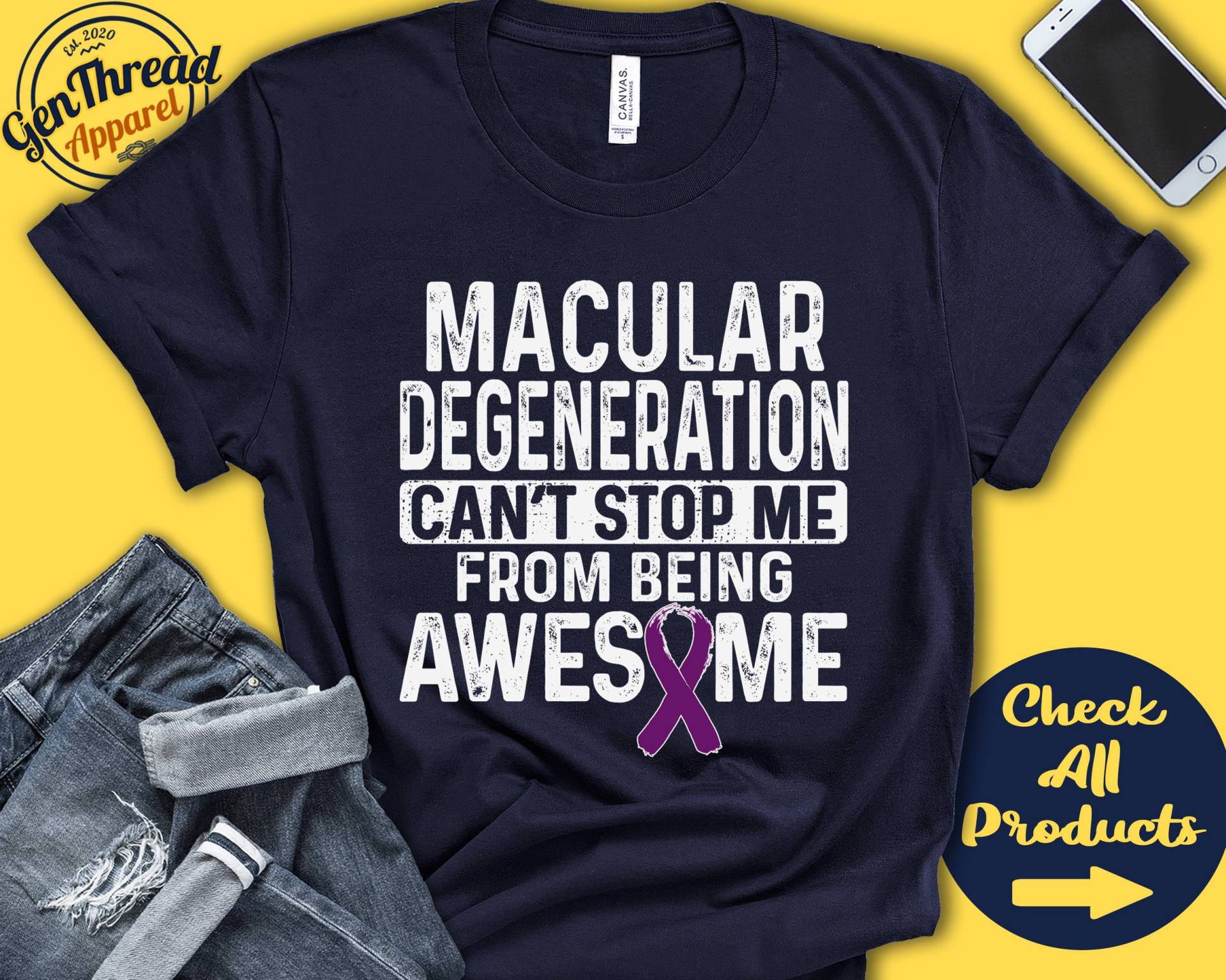 Makula Degeneration Shirt | Awareness Lila Schleifenband Kämpfer Kriegerin Eingriff Erholung Cant Stop Tank Hoodie A1088 von GenThreadApparel