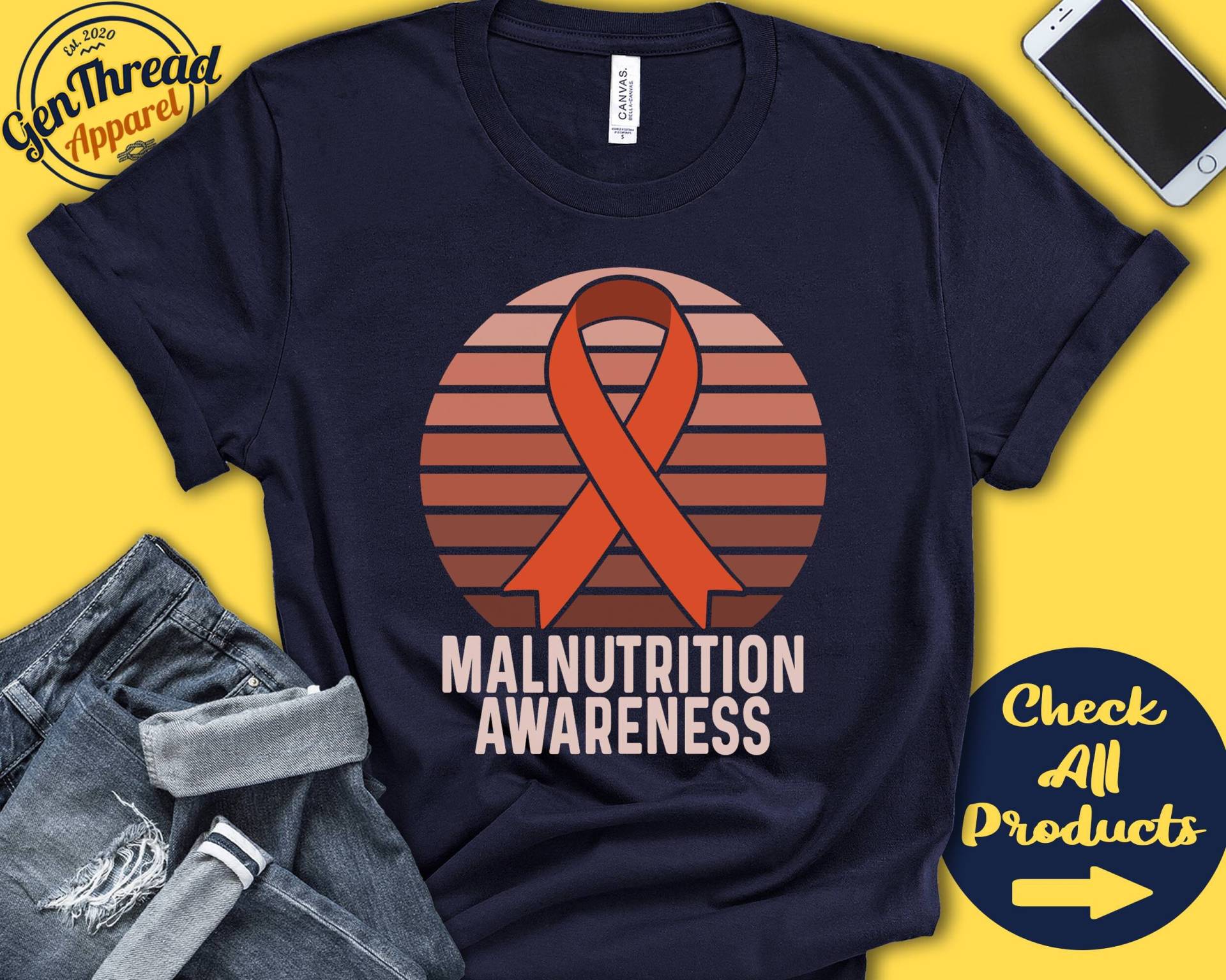 Malnutrition Shirt | Mangelerscheinungsbild Orange Schleifenband Kriegerin Kämpfer Eingriff Erholung Tank Hoodie A1446 von GenThreadApparel