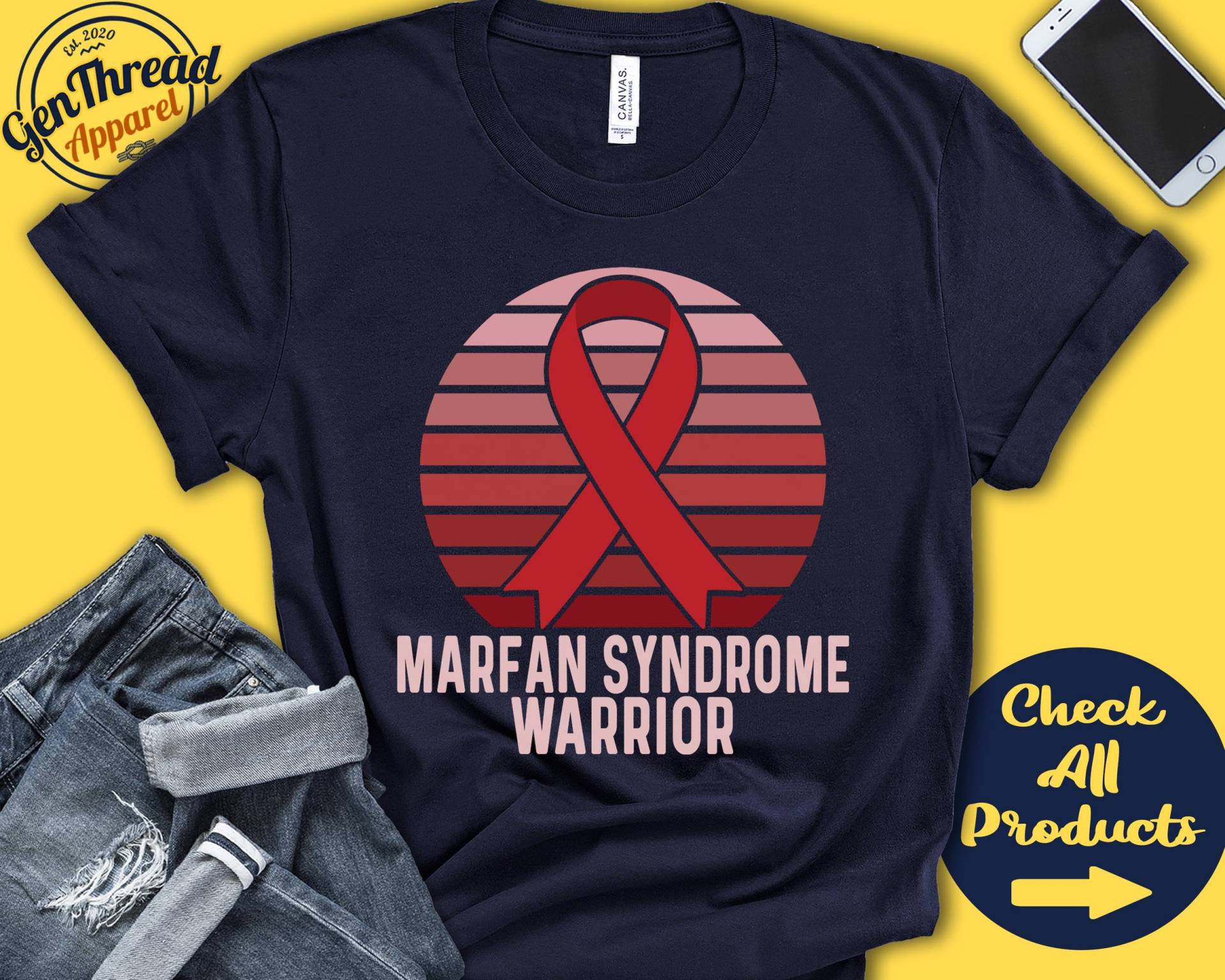 Marfan Syndrom Shirt | Marfan-Syndrom-Bewusstsein Rotes Band Kriegerin Kämpfer Eingriff Erholung Tank Hoodie A1334 von GenThreadApparel