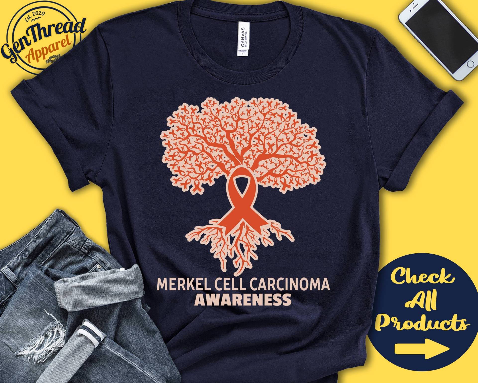 Merkler Zell Karzinom Shirt | Bewusstsein Lebensbaum Orange Schleifenband Kämpfer Kriegerin Tank Hoodie A2921 von GenThreadApparel