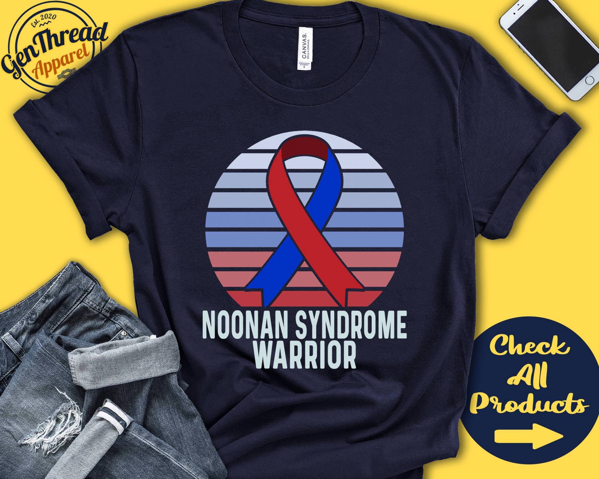 Noonan Syndrom Shirt | Noonan-Syndrom-Bewusstsein Rot Blau Band Kriegerin Kämpfer Eingriff Erholung Tank Hoodie A1529 von GenThreadApparel