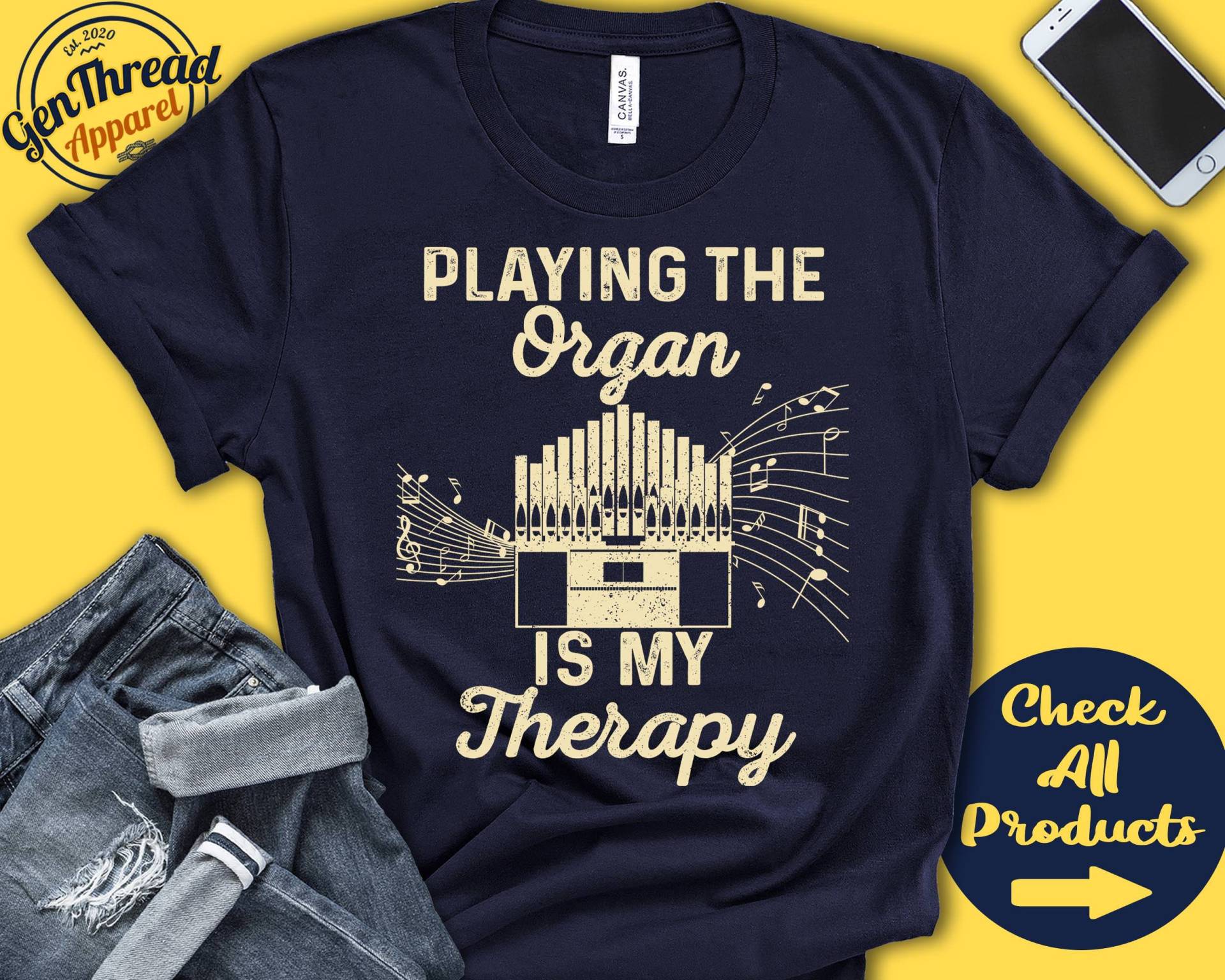 Organspieler Shirt | Orgel Geschenk Organist T-Shirt Kirchenorgel Windlicht Musiker Musik Instrument Meine Therapie Tank Hoodie A2500 von GenThreadApparel