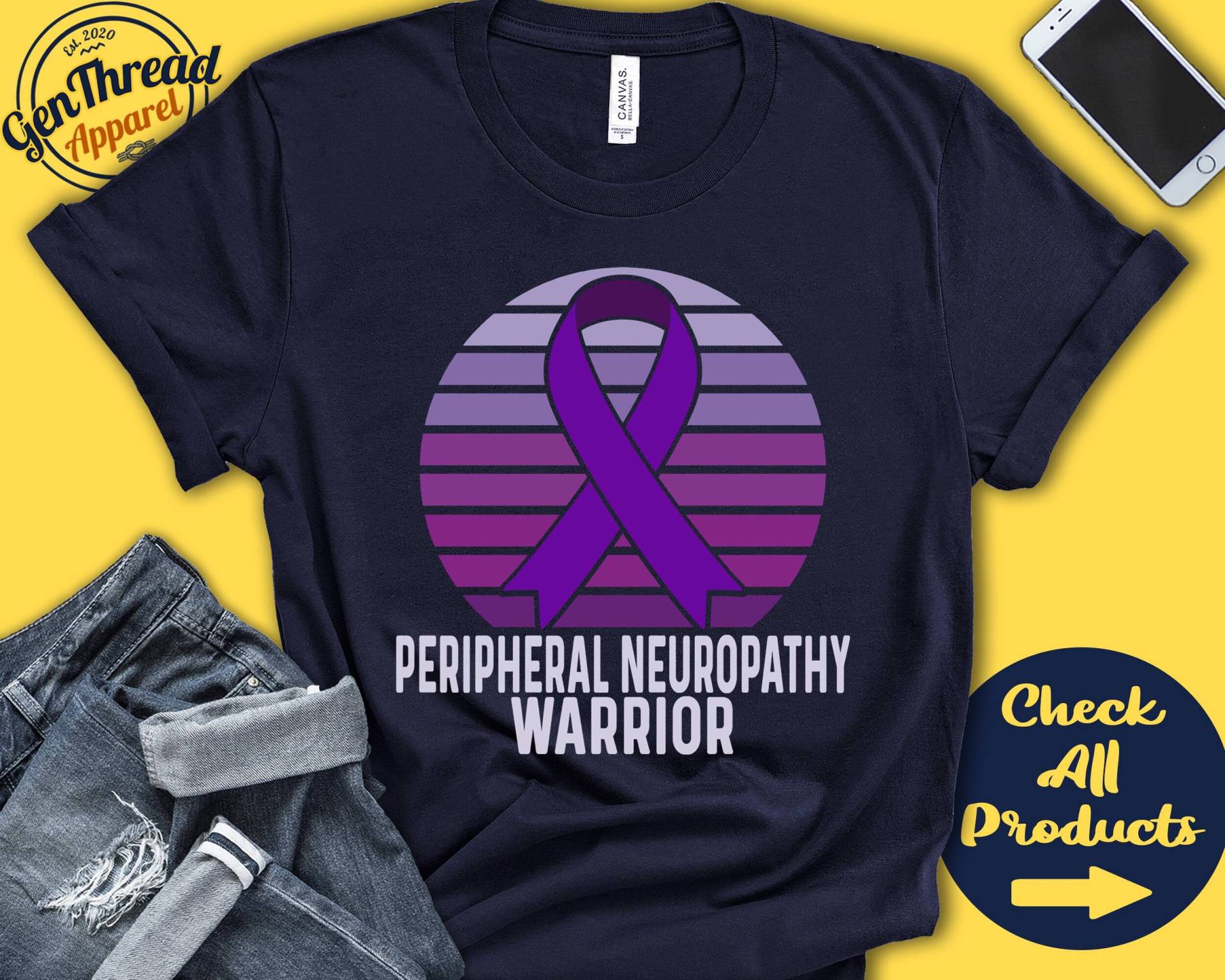 Perimperale Neurpathie Shirt | Perimperales Neuropia Bewusstsein Lila Schleifenband Kriegerin Kämpfer Eingriff Erholung Tank Hoodie A1317 von GenThreadApparel