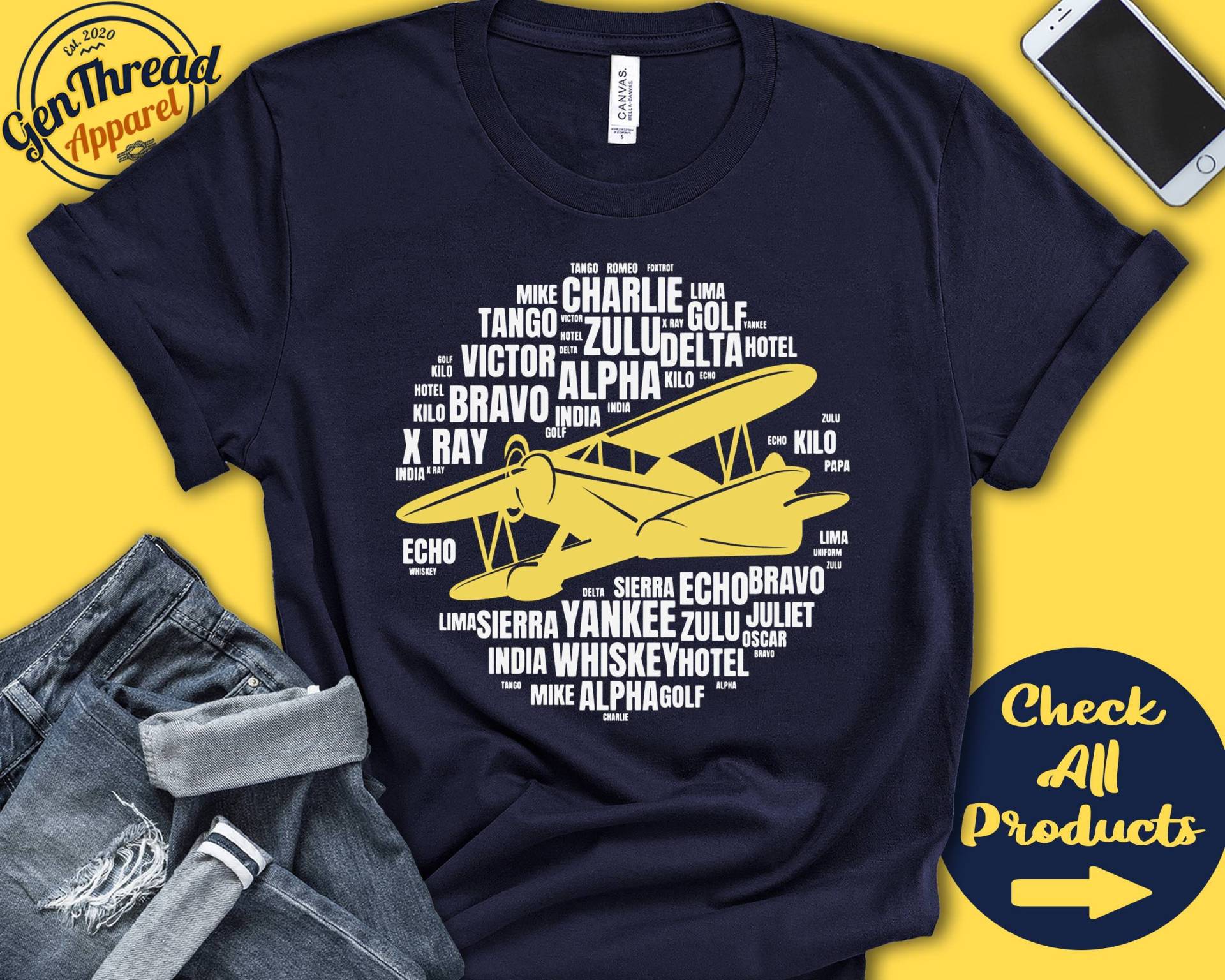 Pilot Alphabet T-Shirt | Luftfahrt Piloten Geschenk Buchstaben Lingo Abschluss Tanktop Hoodie A0138 von GenThreadApparel