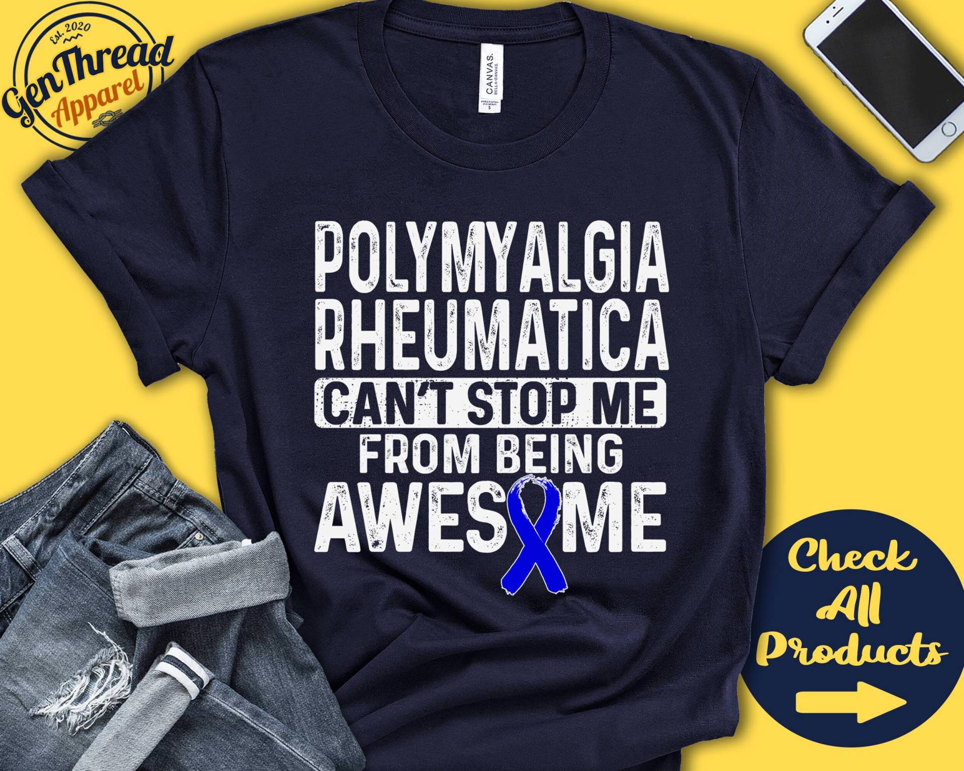 Polymyalgia Rheumatica T-Shirt | Pmr Bewusstsein Blaues Band Kämpfer Kriegerin Eingriff Erholung Cant Stop Tank Hoodie A0954 von GenThreadApparel