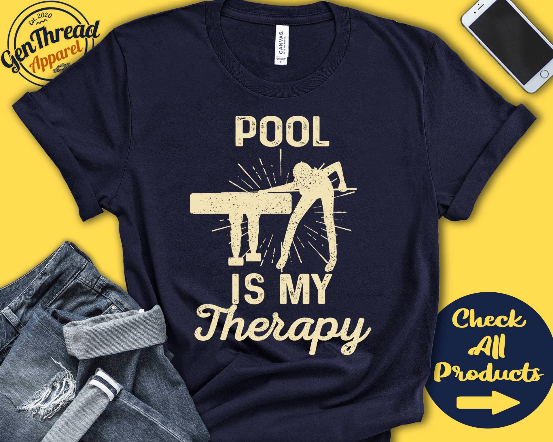 Pool-Shirt | Pool Ist Meine Therapie Billard Spieler Geschenk Snooker Mädchen Frauen T-Shirt Stichwort Sport Tank Hoodie A2000 von GenThreadApparel