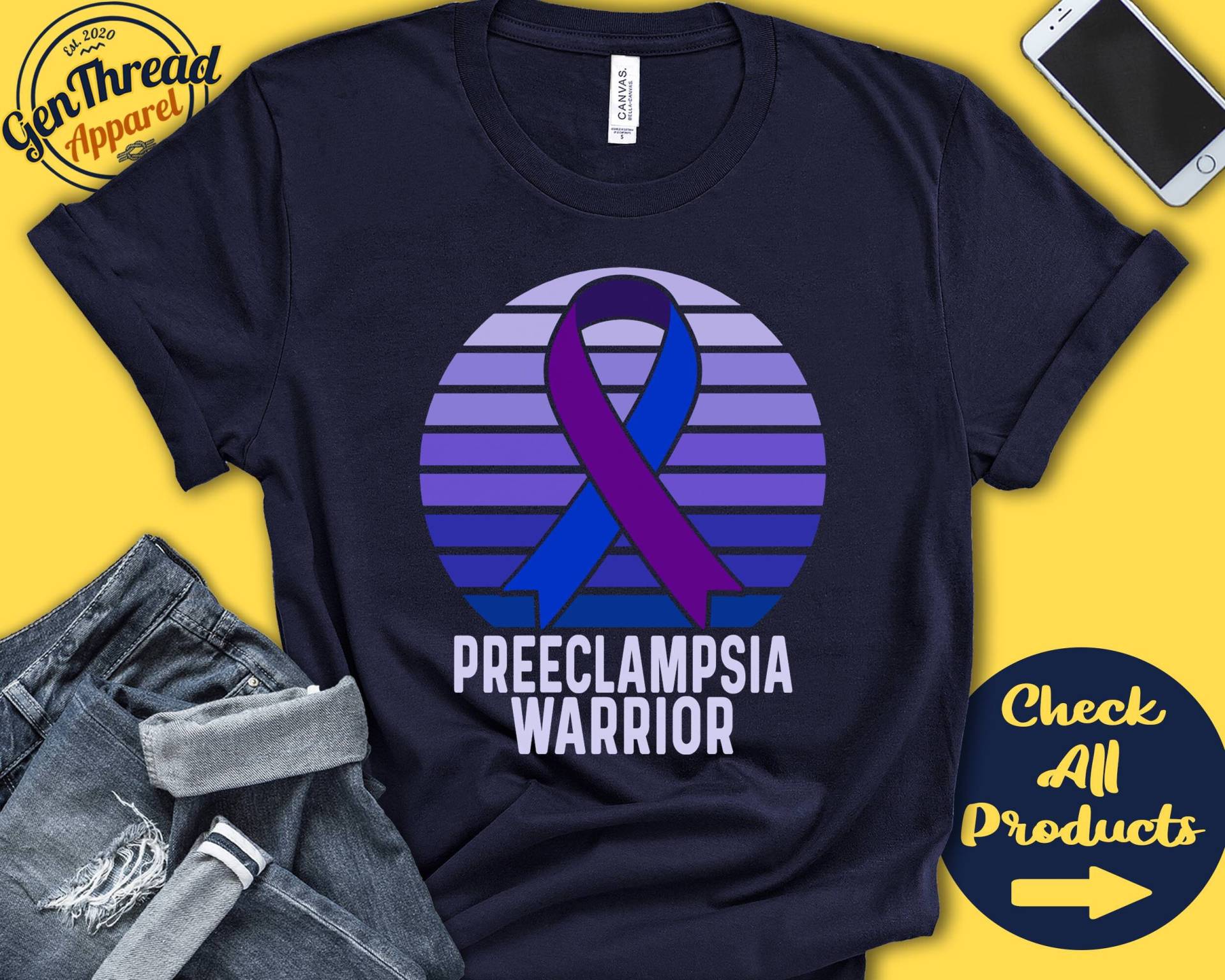 Präeklampsie-Shirt | Präeklampsie-Bewusstsein Lila Blaues Band Krieger Kämpfer Chirurgie Wiederherstellung Tank-Hoodie A1521 von GenThreadApparel