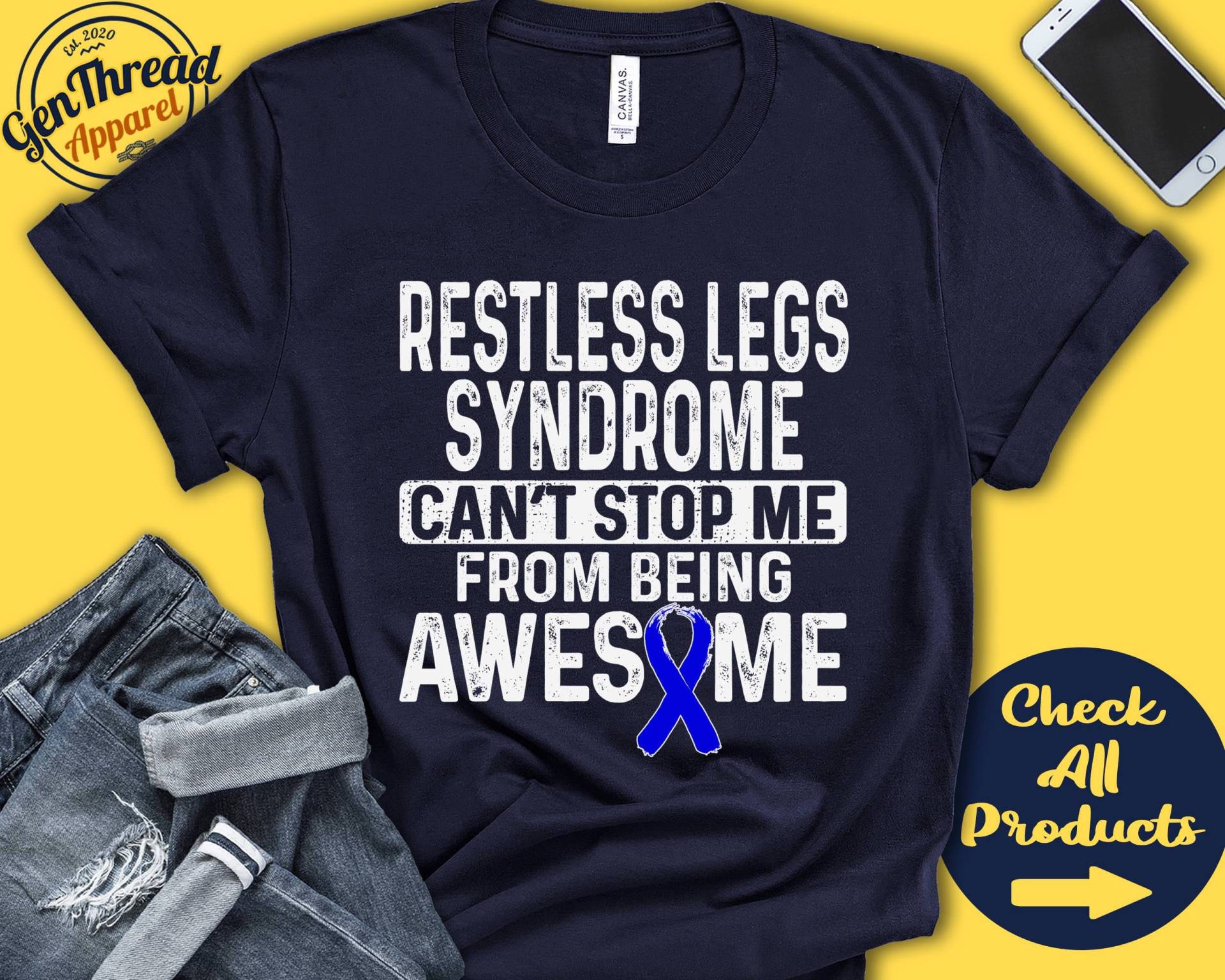 Restless-Legs-Krankheits-Shirt | Rls Bewusstsein Blaues Band Kämpfer Kriegerin Eingriff Erholung Cant Stop Tank Hoodie A0949 von GenThreadApparel