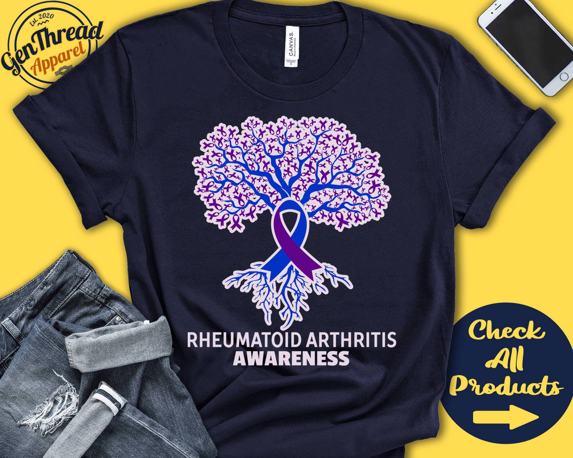 Rheumatoide Arthritis-Shirt | Rs-Bewusstsein Baum Des Lebens Lila Blaues Band Kämpfer-Krieger Chirurgie Wiederherstellung Tank-Hoodie A2985 von GenThreadApparel