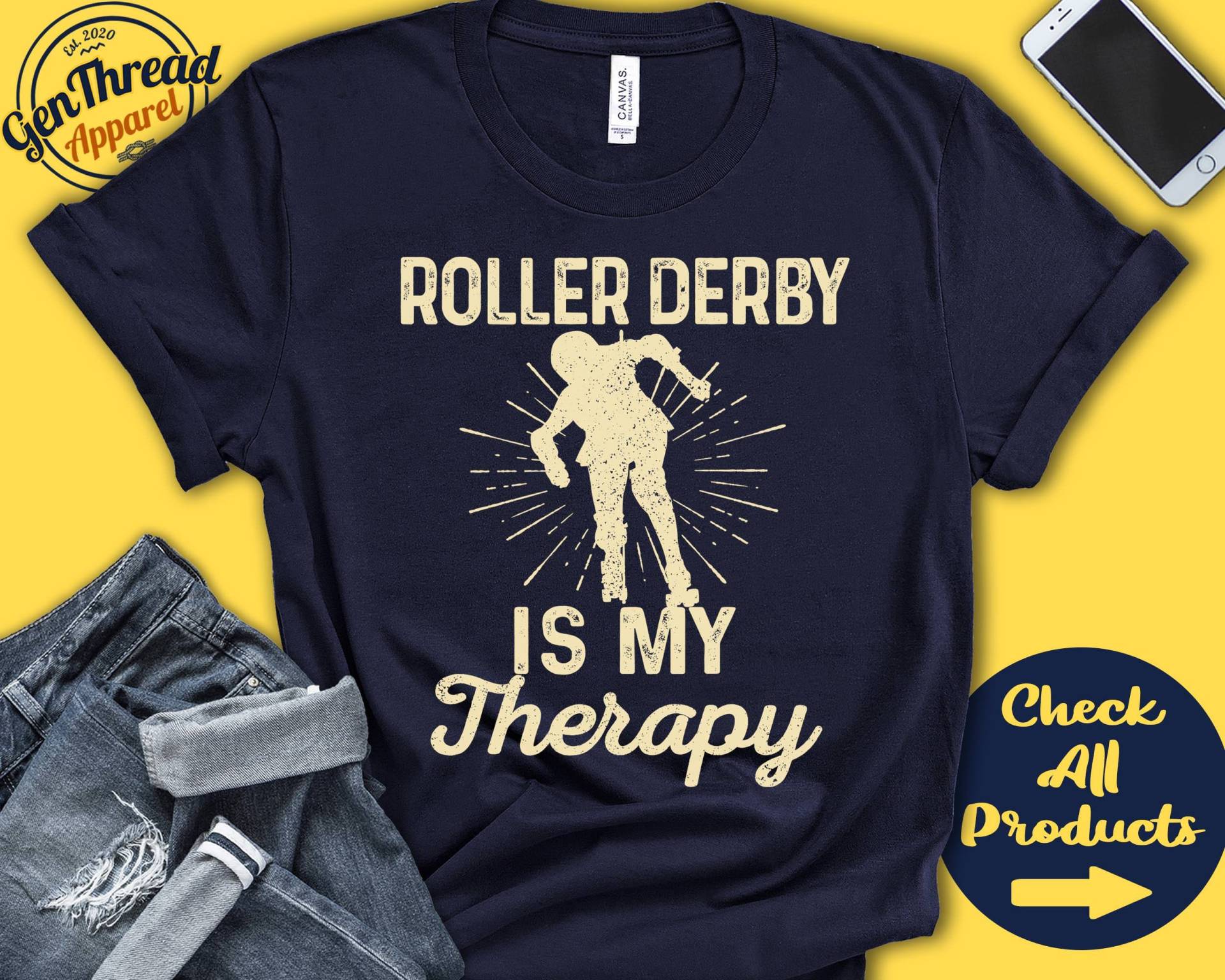 Roller-Derby-Shirt | Roller Derby Ist Meine Therapie Skater-Geschenk Girl Skate Racing Eislaufsport Tank-Hoodie A2152 von GenThreadApparel