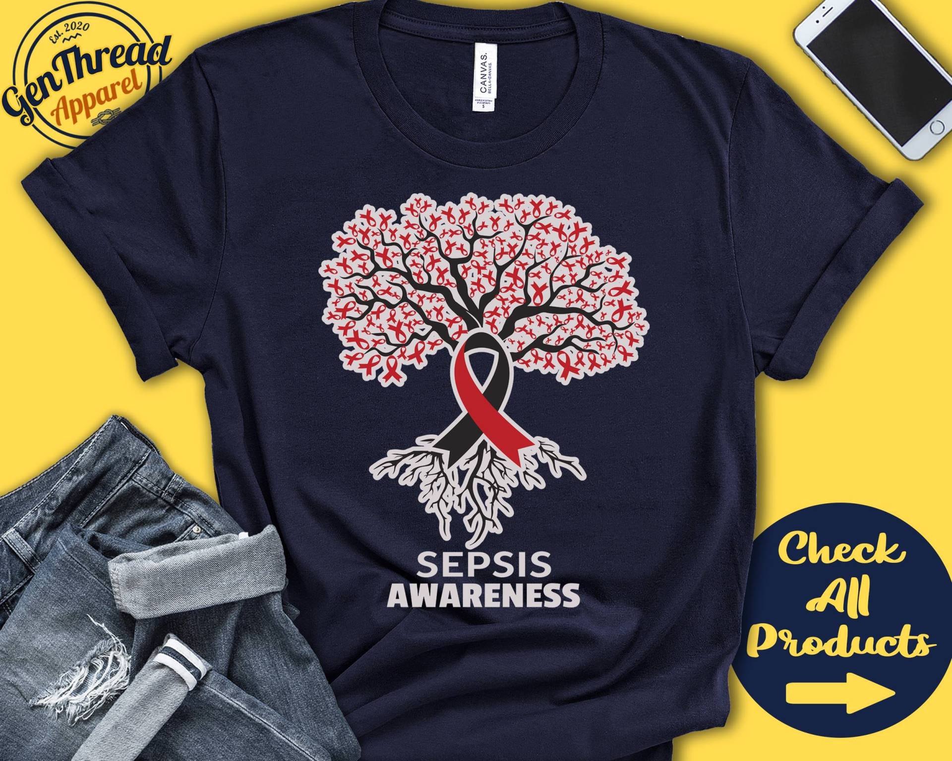 Sepsis Shirt | Bewusstsein Lebensbaum Rot-Schwarzes Band Kämpfer Kriegerin Eingriff Erholung Tank Hoodie A2994 Sepsis Shirt | Bewusstsein Lebensbaum Rot-Schwarzes Band Kämpfer Kriegerin Eingriff Erholung Tank Hoodie A2994 von GenThreadApparel