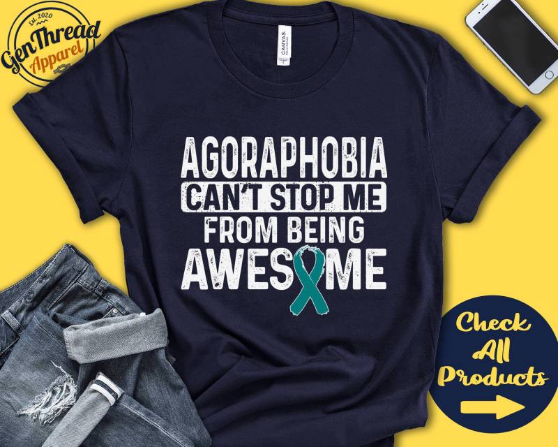 Shirt Mit Agoraphobie | Agoraphobie-Bewusstsein Blaugrün Band Kämpfer Kriegerin Eingriff Erholung Cant Stop Tank Hoodie A1006 von GenThreadApparel