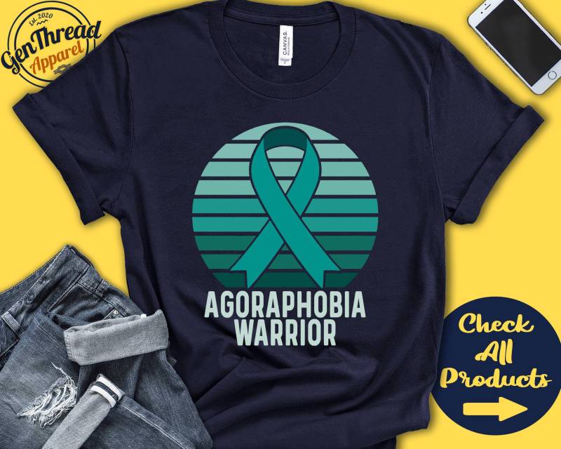 Shirt Mit Agoraphobie | Agoraphobie-Bewusstsein Blaugrün Band Kriegerin Kämpfer Eingriff Erholung Tank Hoodie A1375 von GenThreadApparel