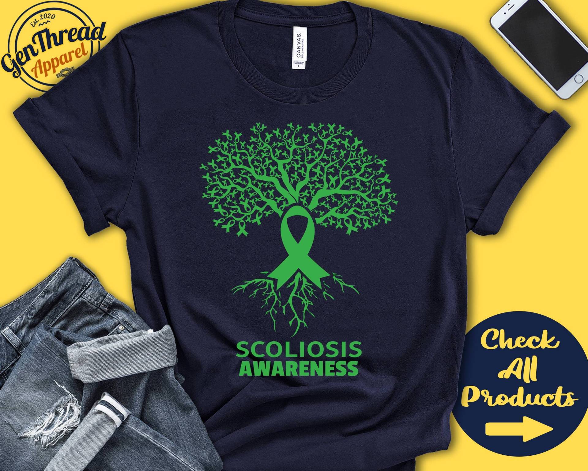 Skoliose-Shirt | Skoliose Bewusstsein Lebensbaum Grünes Band Kämpfer Kriegerin Eingriff Erholung Tank Hoodie A2837 Skoliose-Shirt | Skoliose Bewusstsein Lebensbaum Grünes Band Kämpfer Kriegerin Eingriff Erholung Tank Hoodie A2837 von GenThreadApparel