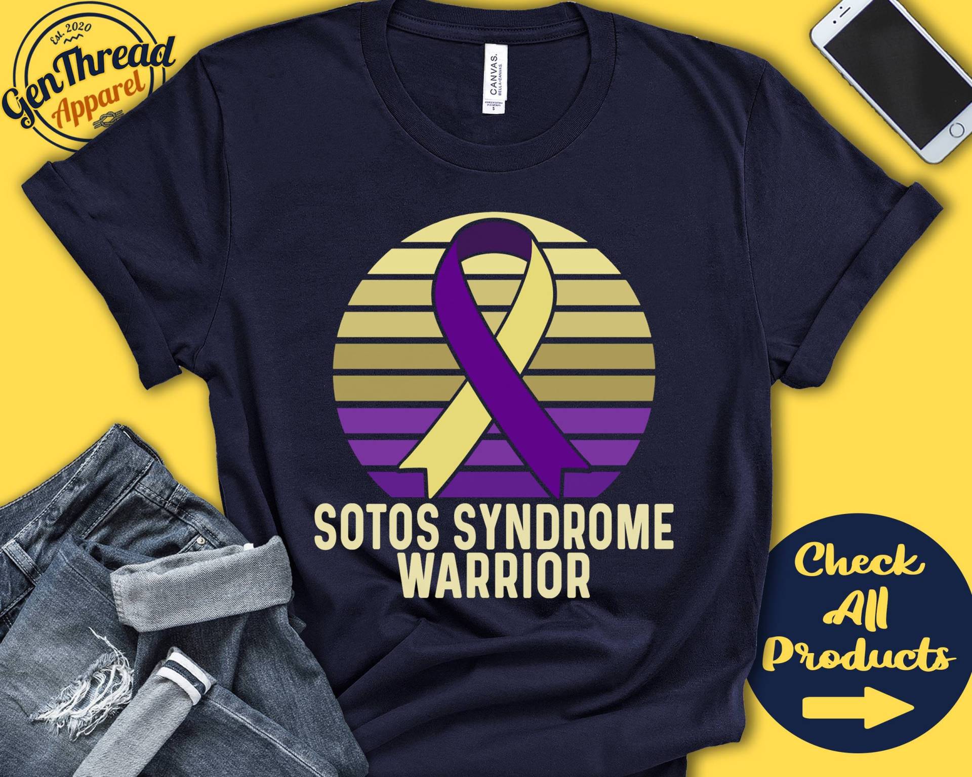 Sotos Syndrom Shirt | Sotos-Syndrom-Bewusstsein Gelb Lila Schleifenband Kriegerin Kämpfer Eingriff Erholung Tank Hoodie A1547 von GenThreadApparel