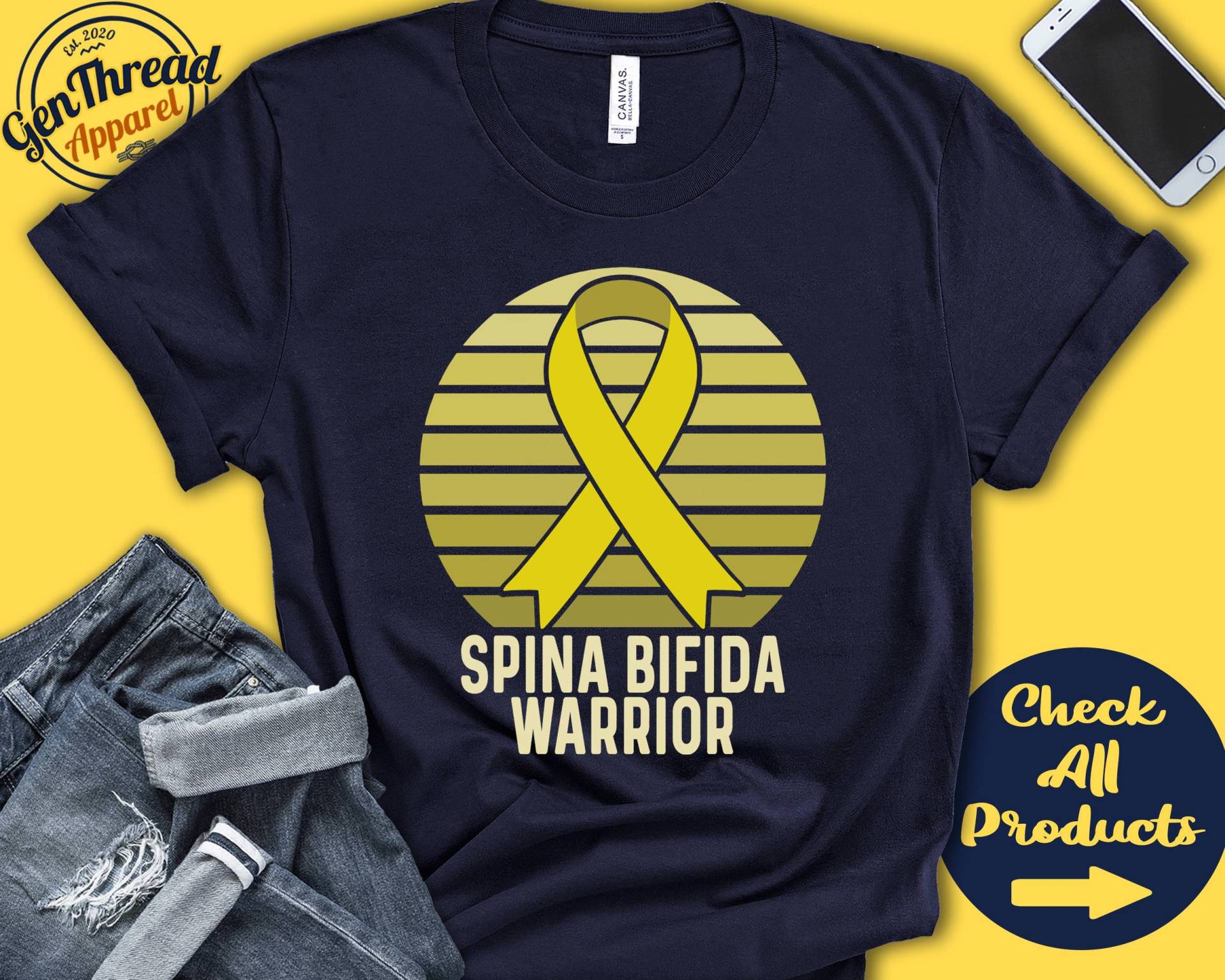 Spina Bifida Shirt | Bewusstsein Gelbes Band Kriegerin Kämpfer Eingriff Erholung Tank Hoodie A1494 von GenThreadApparel