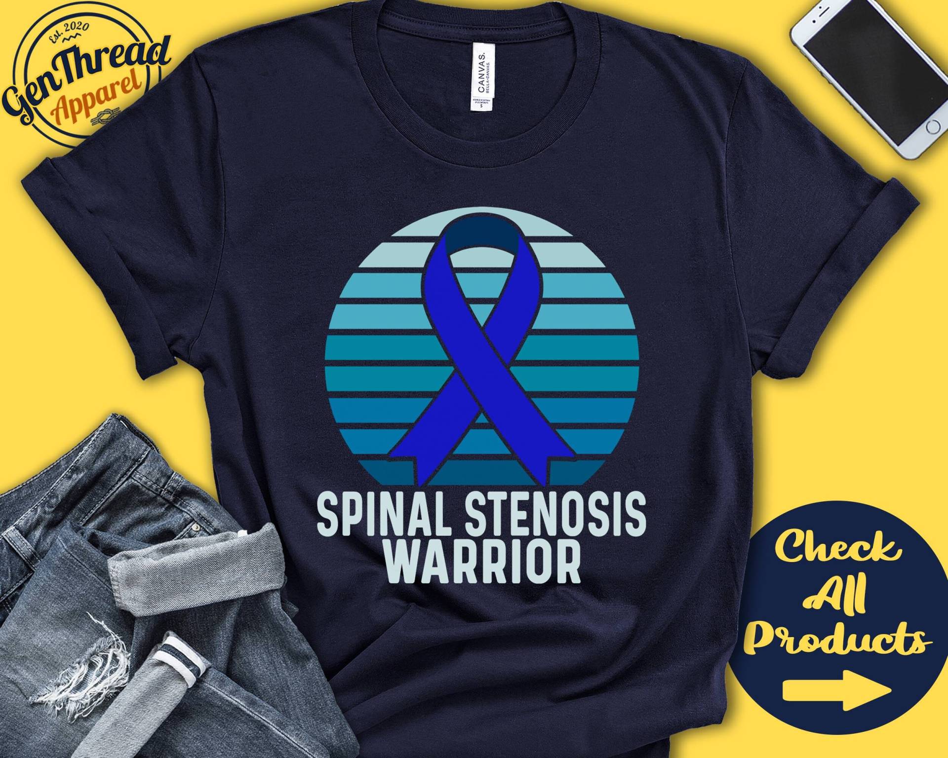 Spinalstenose Shirt | Bewusstsein Blaues Band Kriegerin Kämpfer Eingriff Erholung Tank Hoodie A1210 von GenThreadApparel