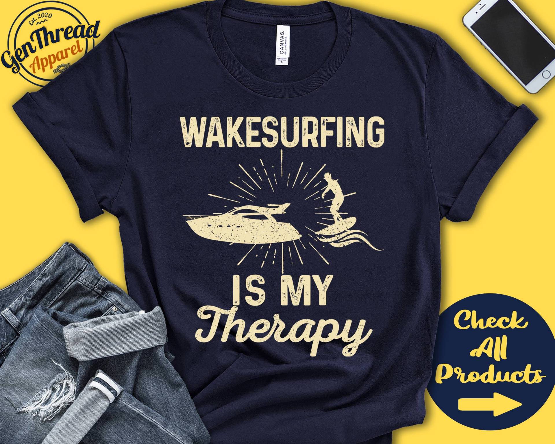 Surfer Shirt | Meine Therapie Ist Wakesurfen Geschenk Bootssurfen Surf Surfen Männer Brett Sport Tank Hoodie A1956 von GenThreadApparel