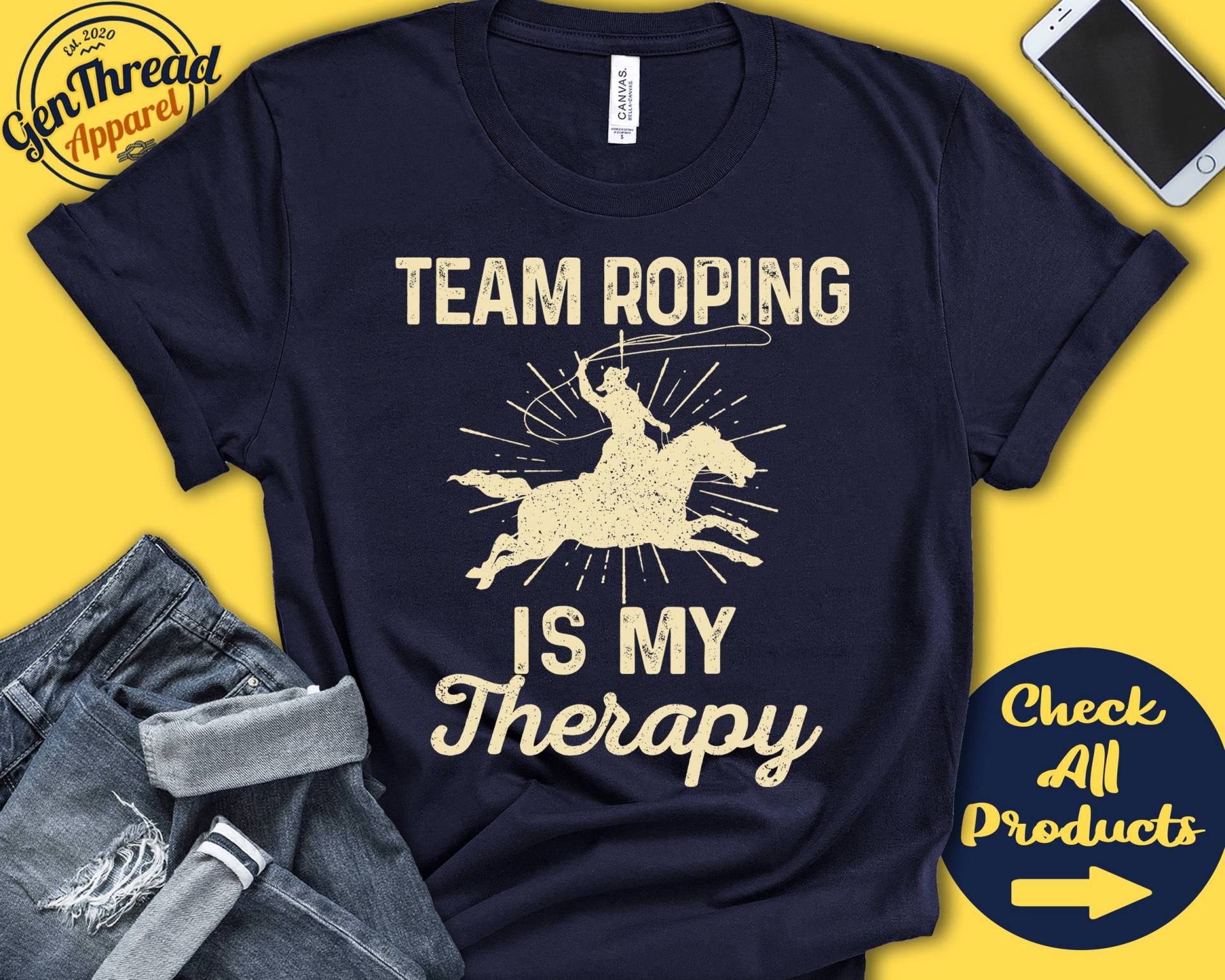 Team Roper Shirt | Abseilen Ist Meine Therapie Geschenk Rodeo Wilder Westen Western Sport Tank Hoodie A2126 von GenThreadApparel