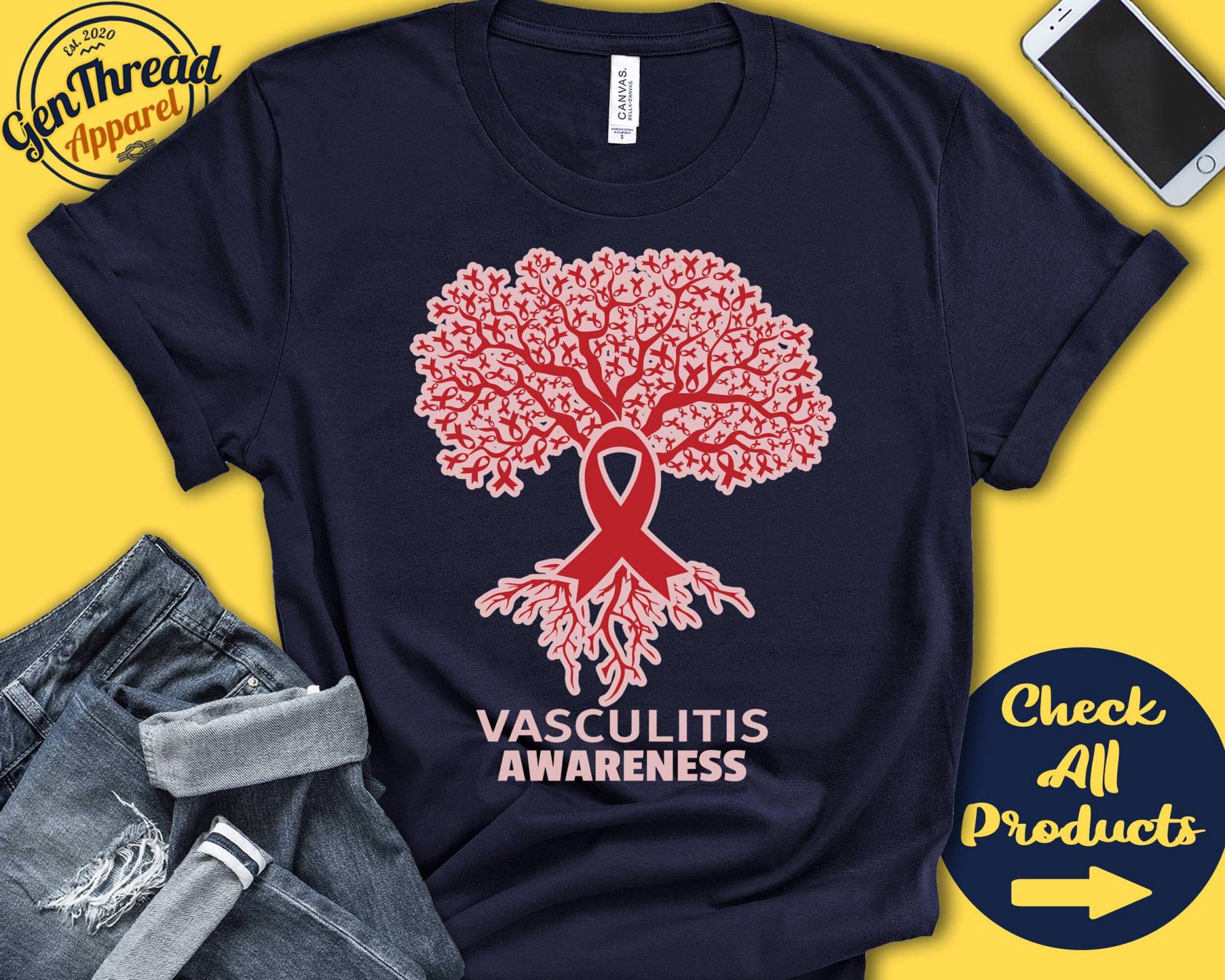 Vaskulitis-Shirt | Vaskulitis Bewusstsein Lebensbaum Rotes Band Kämpfer Kriegerin Eingriff Erholung Tank Hoodie A2729 Vaskulitis-Shirt | Vaskulitis Bewusstsein Lebensbaum Rotes Band Kämpfer Kriegerin Eingriff Erholung Tank Hoodie A2729 von GenThreadApparel