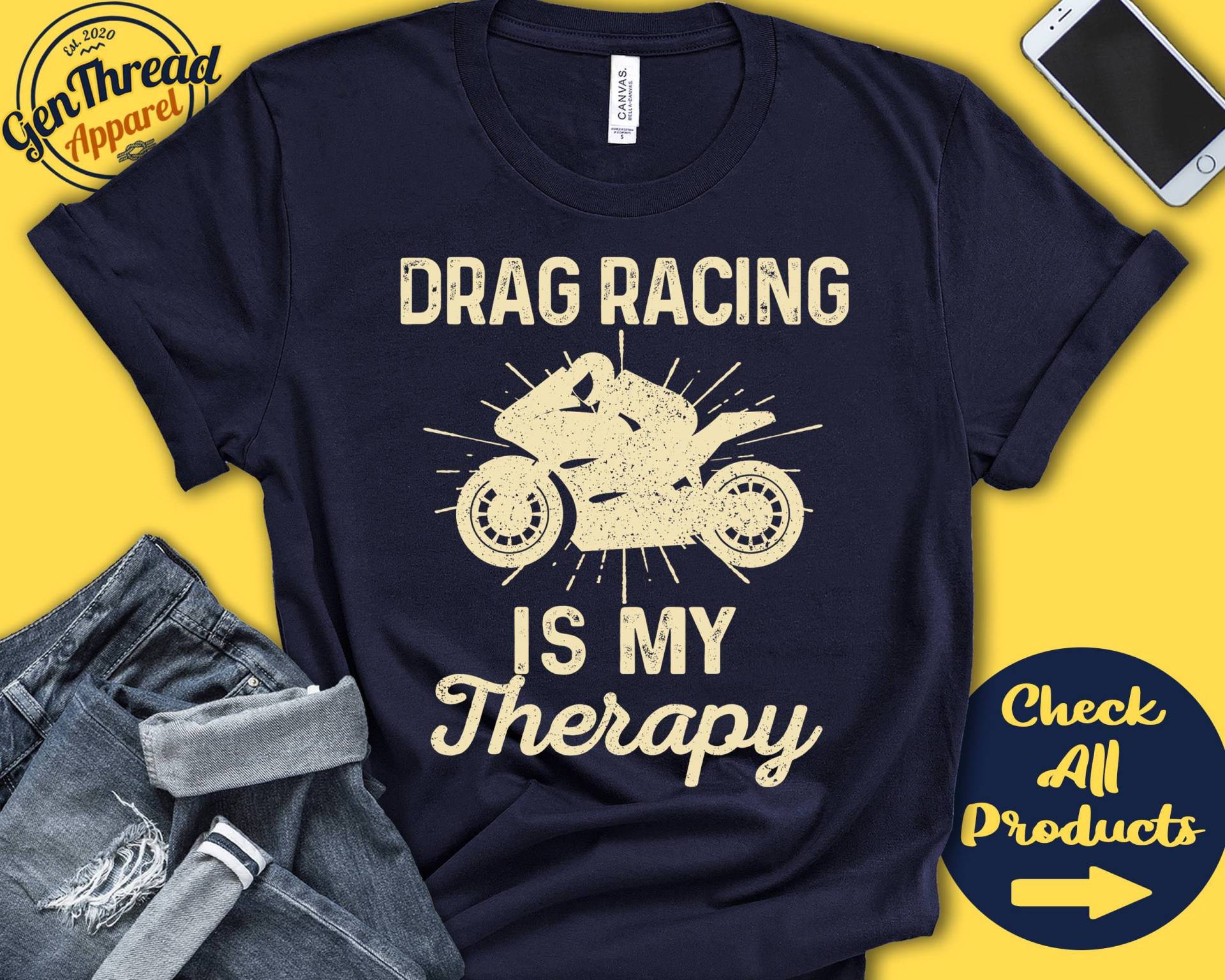 Ziehen Sie Das Racing-Shirt | Motorrad-Drag-Racing Ist Meine Therapie Dirt Bike Geschenk Motocross Boxencrew Motorisierter Sport Tank Hoodie A2085 von GenThreadApparel