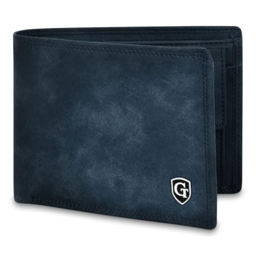 GenTo® - Geräumige Klassische Geldbörse mit Münzfach - Apple AIRTAG Halterung-TÜV geprüfter RFID NFC Schutz - Inklusive Geschenkbox (Dunkelblau) von GenTo Design Germany