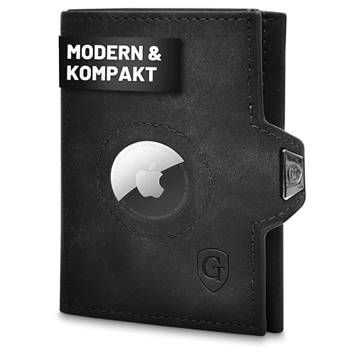 GenTo - AirTag Slim Wallet mit Münzfach & RFID NFC Schutz - Mini Geldbörse - dünnes schmales Kartenetui Geldklammer Kreditkartenetui Herren & Damen - inklusive Geschenkbox (Schwarz) von GenTo Design Germany