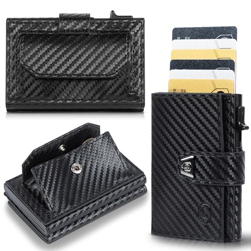 GenTo - Slim Wallet mit Münzfach - Geldbeutel Herren für 10 Karten - Geldbörse mit RFID Schutz - Smart Wallet - kleines dünnes Kartenetui - Portemonnaie (Carbon, Maxi Münzfach) von GenTo Design Germany