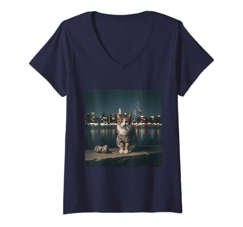 Damen Lustige Rauchende Katze Meme - Zigarette Kitty Meme, Katzenliebhaber T-Shirt mit V-Ausschnitt Damen Lustige Rauchende Katze Meme - Zigarette Kitty Meme, Katzenliebhaber T-Shirt mit V-Ausschnitt von GenZ Cat Designs