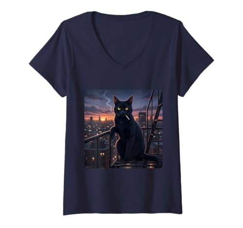 Damen Lustige Rauchende Katze Meme - Zigarette Kitty Meme, Katzenliebhaber T-Shirt mit V-Ausschnitt Damen Lustige Rauchende Katze Meme - Zigarette Kitty Meme, Katzenliebhaber T-Shirt mit V-Ausschnitt von GenZ Cat Designs