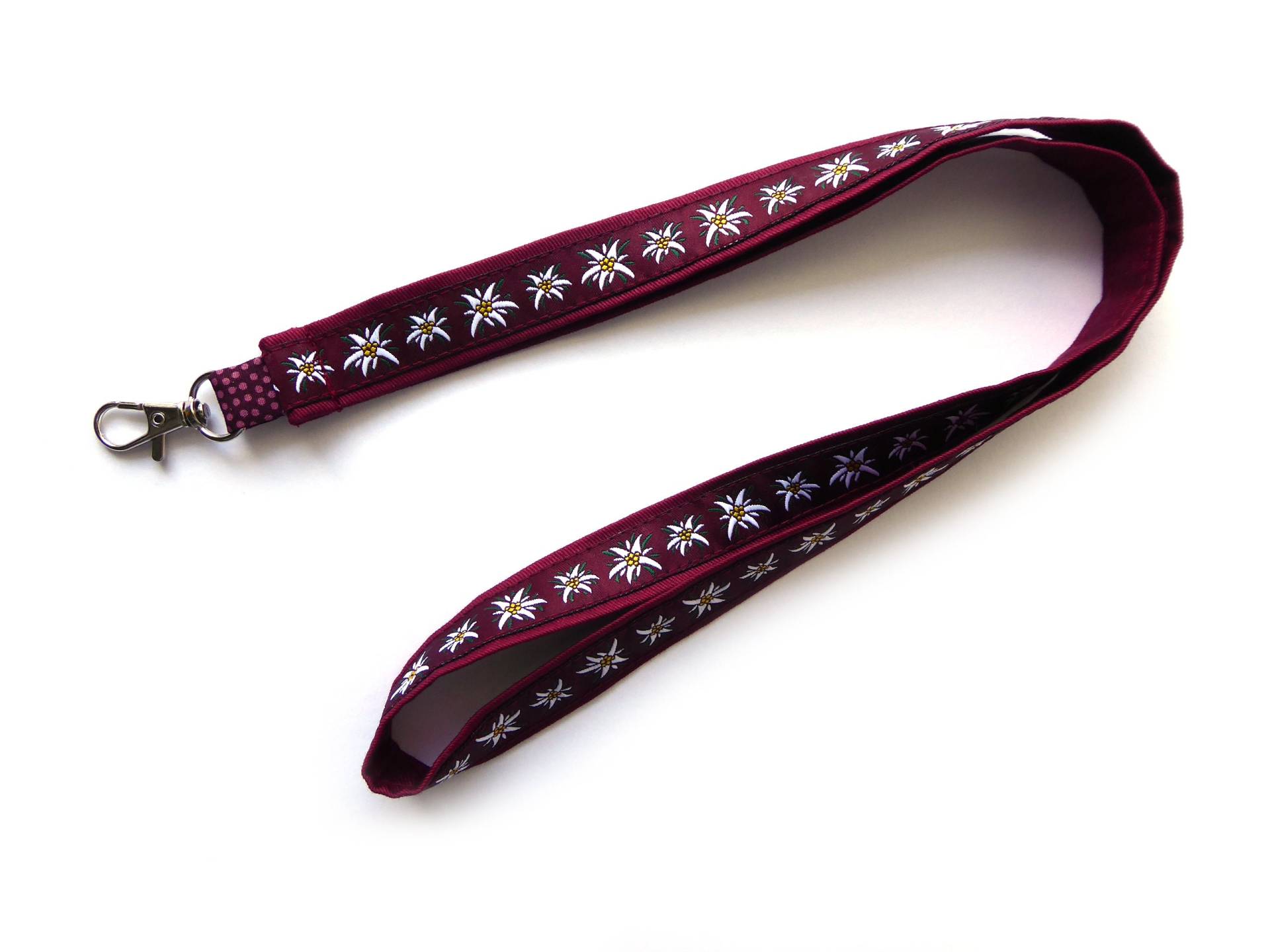 Langes Schlüsselband Edelweiß Dunkelrot Baumwollstoff Webband von GenaehtesVonGaHiBu