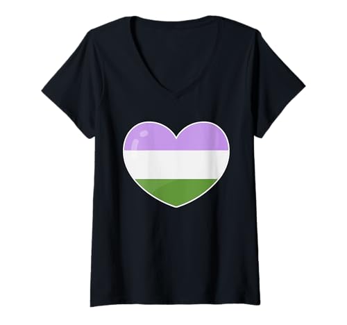 Damen Gender Queer Pride Flagge Herz Retro Vintage T-Shirt mit V-Ausschnitt Damen Gender Queer Pride Flagge Herz Retro Vintage T-Shirt mit V-Ausschnitt von Gender Queer Pride Flag Heart LGBT Retro Vintage