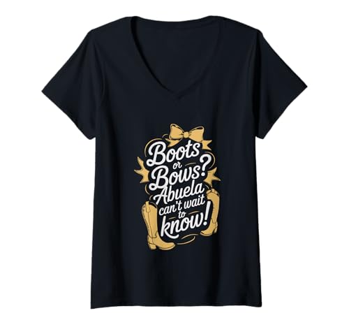 Damen Stiefel oder Schleifen Abuela Can't Wait Excitement T-Shirt mit V-Ausschnitt Damen Stiefel oder Schleifen Abuela Can't Wait Excitement T-Shirt mit V-Ausschnitt von Gender Reveal Abuela Celebration Joyful Theme