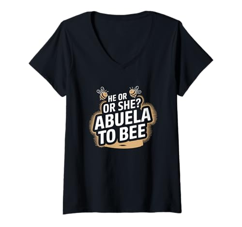 Damen Er oder sie? Abuela to Bee Playful Bees T-Shirt mit V-Ausschnitt Damen Er oder sie? Abuela to Bee Playful Bees T-Shirt mit V-Ausschnitt von Gender Reveal Abuela To Bee Celebration