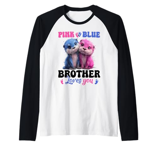 Pink Or Blue Brother Loves You Cute Otter Baby Gender Reveal Raglan von Gender Reveal Baby Boy or Girl Cow Family Matching