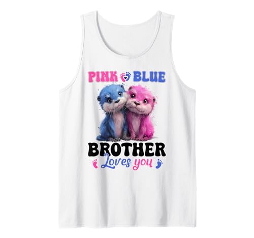 Pink Or Blue Brother Loves You Cute Otter Baby Gender Reveal Tank Top von Gender Reveal Baby Boy or Girl Cow Family Matching