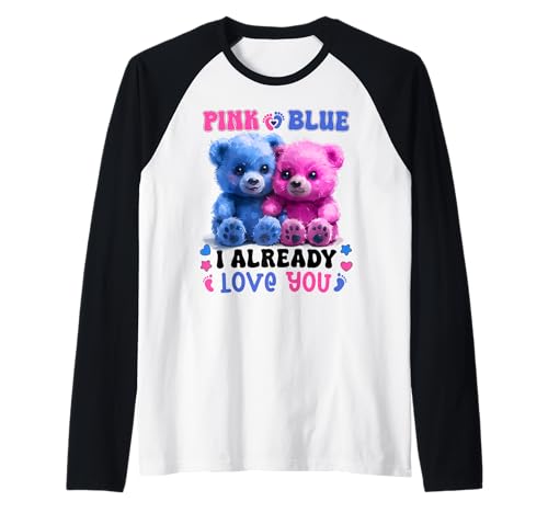 Pink Or Blue I Already Love You Cute Bear Baby Gender Reveal Raglan von Gender Reveal Baby Boy or Girl Cow Family Matching
